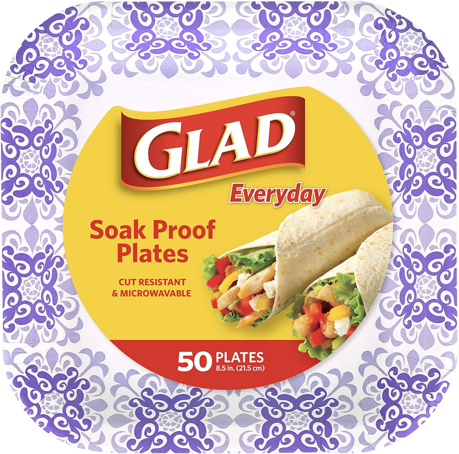 Glad Square Disposable Paper Plates for All Occasions | Soak Proof, Cut Proof, Microwaveable Heavy Duty Disposable Plates | 8.5