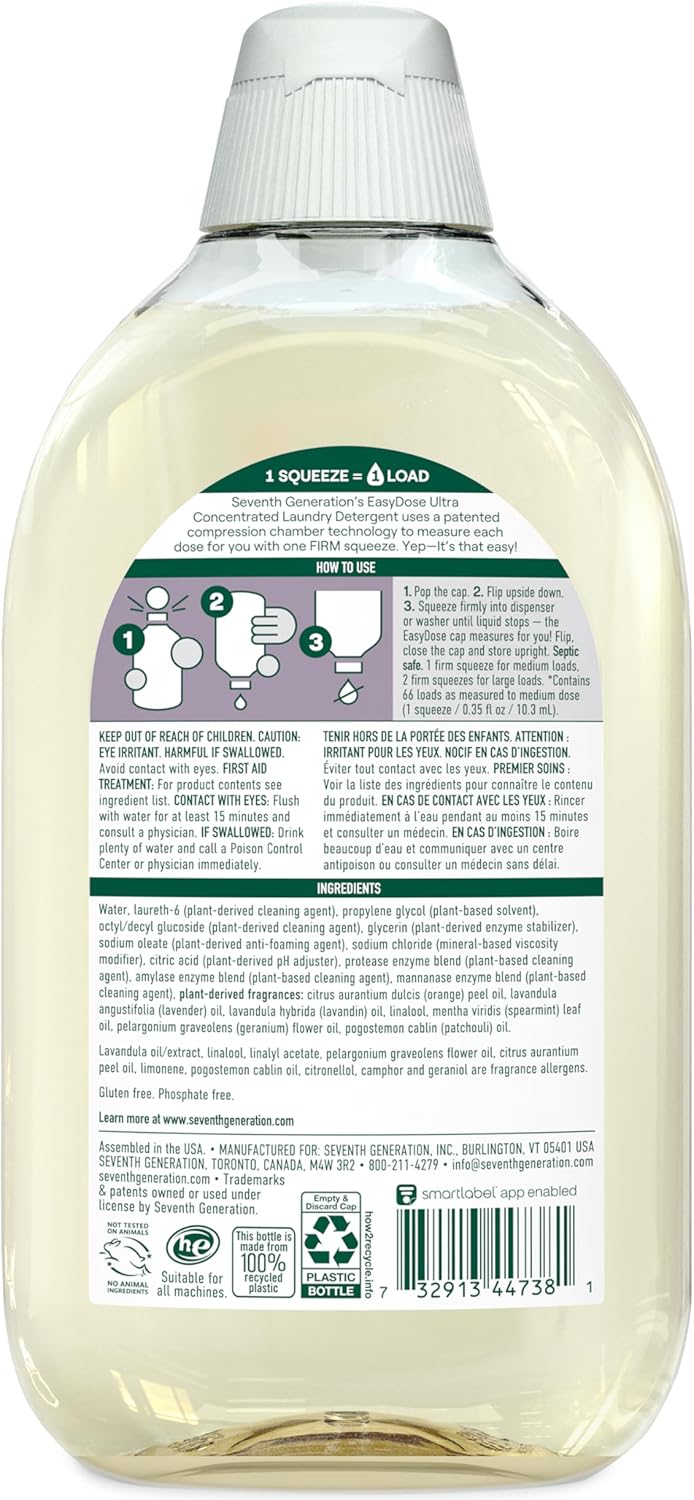 Seventh Generation EasyDose Laundry Detergent, Ultra Concentrated: 66 Loads, Free & Clear Designed for Sensitive Skin, 23.1 Fl Oz