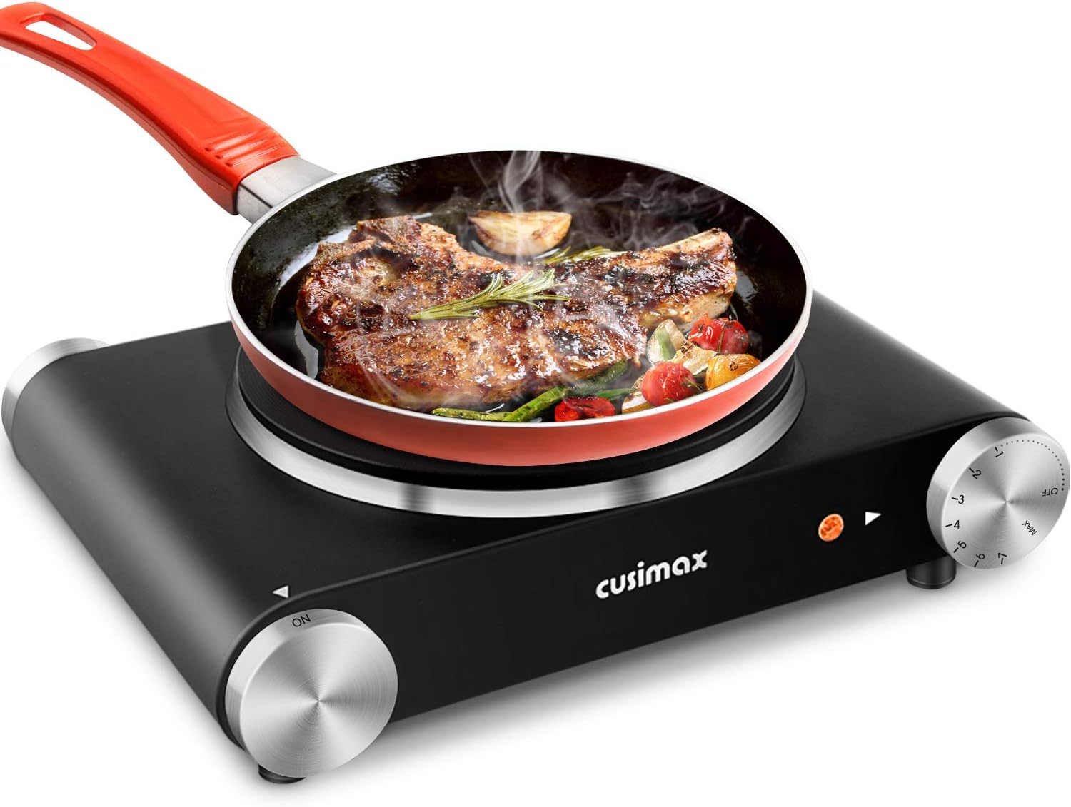 CUSIMAX 1800W Ceramic Electric Hot Plate for Cooking, Dual Control Infrared Cooktop, Double Burner, Portable Countertop Burner, Glass Plate Electric Cooktop, Silver, Stainless Steel-Upgraded Version