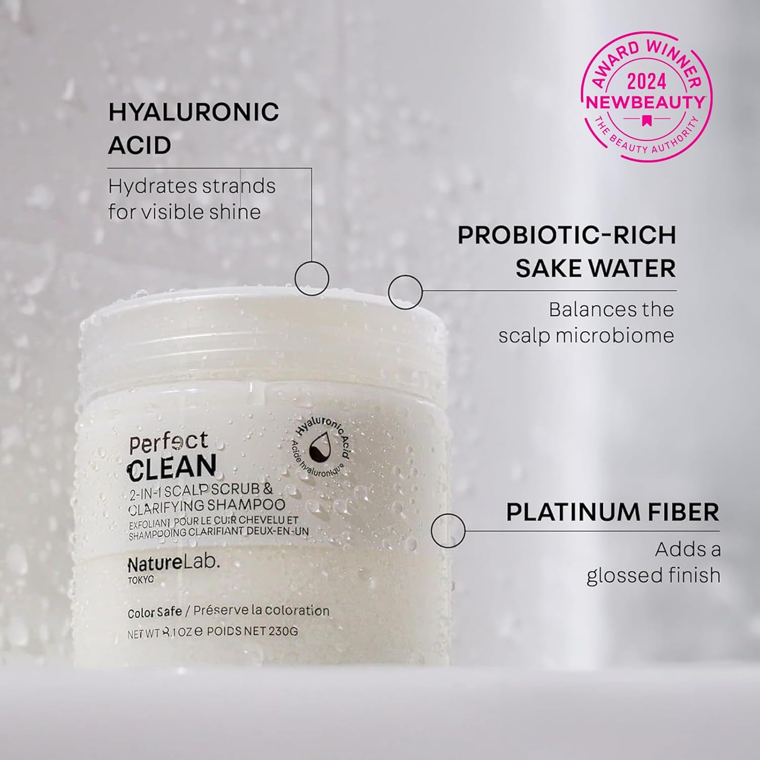 NATURELAB. TOKYO Perfect Shine Clarifying Scalp Scrub: 2-in-1 Shampoo and Scalp Scrub Hair Treatment to Clarify and Remove Product Buildup for Immense Shine I 8.1 OZ / 230G