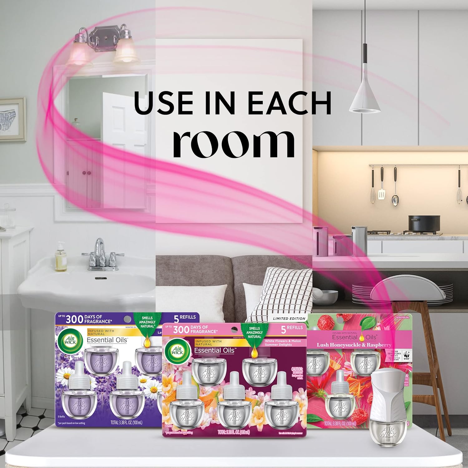 Air Wick Plug in Scented Oil Refill, 5ct, Fresh Linen, Essential Oils, Air Freshener