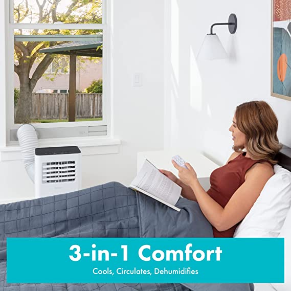 SLPAC805W.5 Portable Air Conditioner-Compact Home A/C Cooling Unit with Built-in Dehumidifier & Fan Modes, Includes Window Mount Kit, 8,000 BTU with WiFi + Drain Hose, White