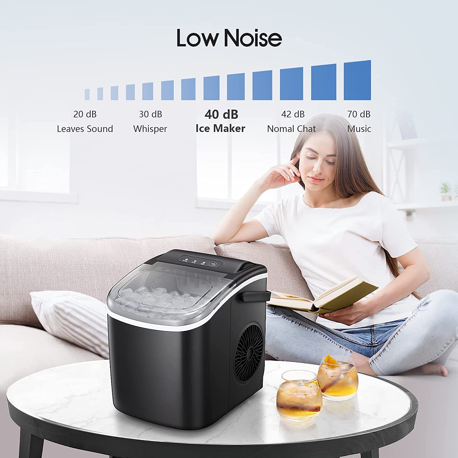 Silonn Ice Makers Countertop,Protable Ice Maker Machine with Handle,Self-Cleaning Ice Maker, 26Lbs/24H, 9 Ice Cubes Ready in 8 Mins, for Home/Office/Kitchen