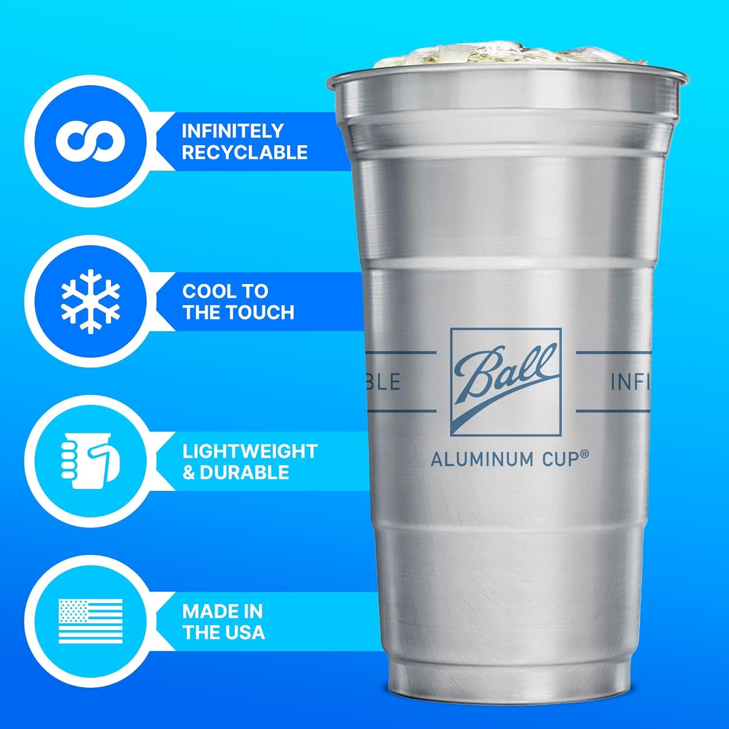 Ball Aluminum Cup Recyclable Party Cups, 20 oz. Cup, 30 Cups Per Pack