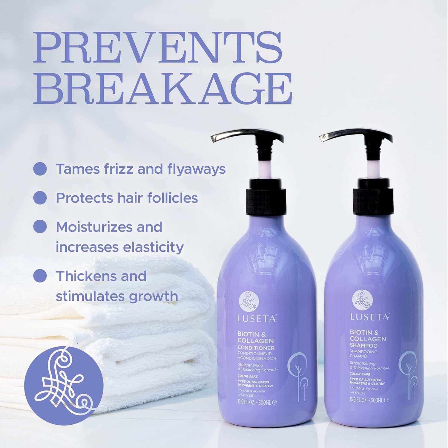 Luseta Biotin Shampoo and Conditioner for HairGrowth - Thickening Shampoo for Thinning Hair andHair Loss - Infused with Argan Oil to Repair DamagedDry Hair - Sulfate Free Paraben Free-2 x 16.9 fl oz