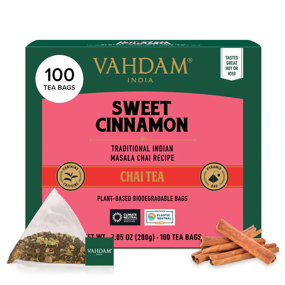 VAHDAM, Organic Turmeric Ginger Herbal Tea Bags (100 Pyramid Tea Bags) Caffeine Free, Non GMO, Gluten Free | 100% Pure Herbal Blend - Savory & Spicy | Plant-Based Tea Bags | Resealable Ziplock Pouch