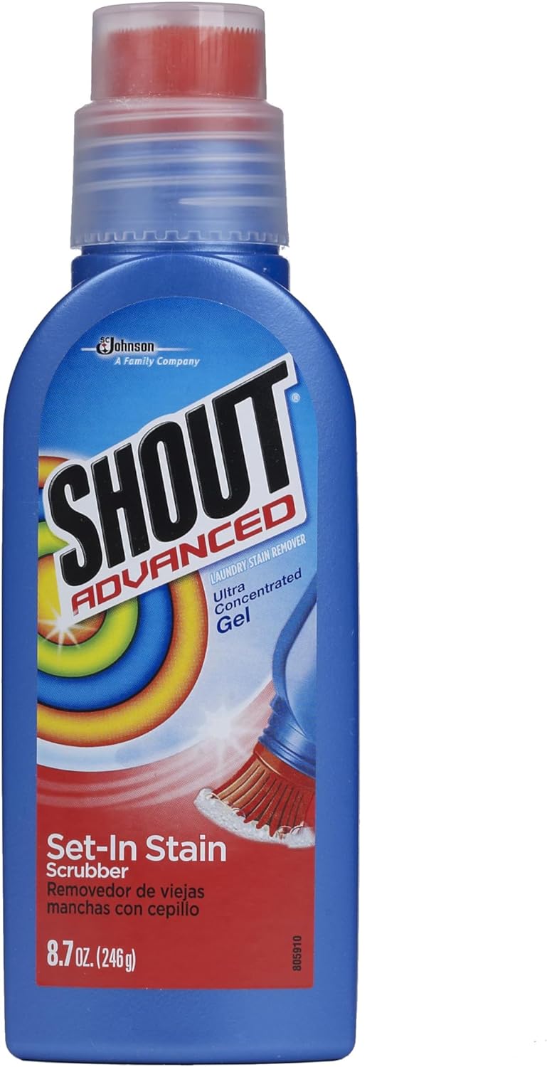 Shout Advanced Stain Remover Brush, Ultra Concentrated Gel with Built-In Scrubber Brush for Deep Set-In Stains, 8.7Oz