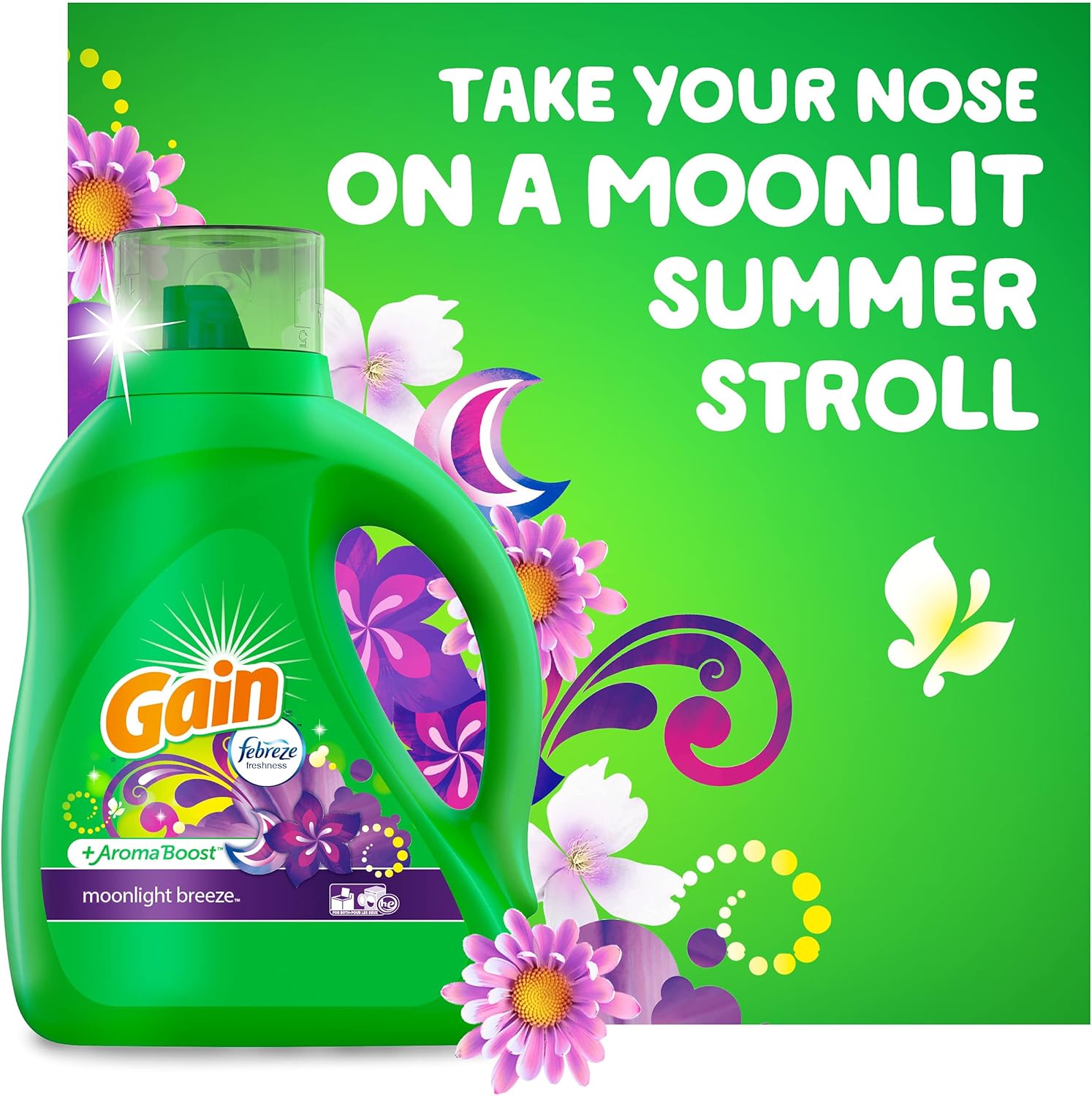 Gain + Aroma Boost Liquid Laundry Detergent, Moonlight Breeze Scent, 107 Loads, 154 Fl Oz, HE Compatible with Febreze and Oxi (125)