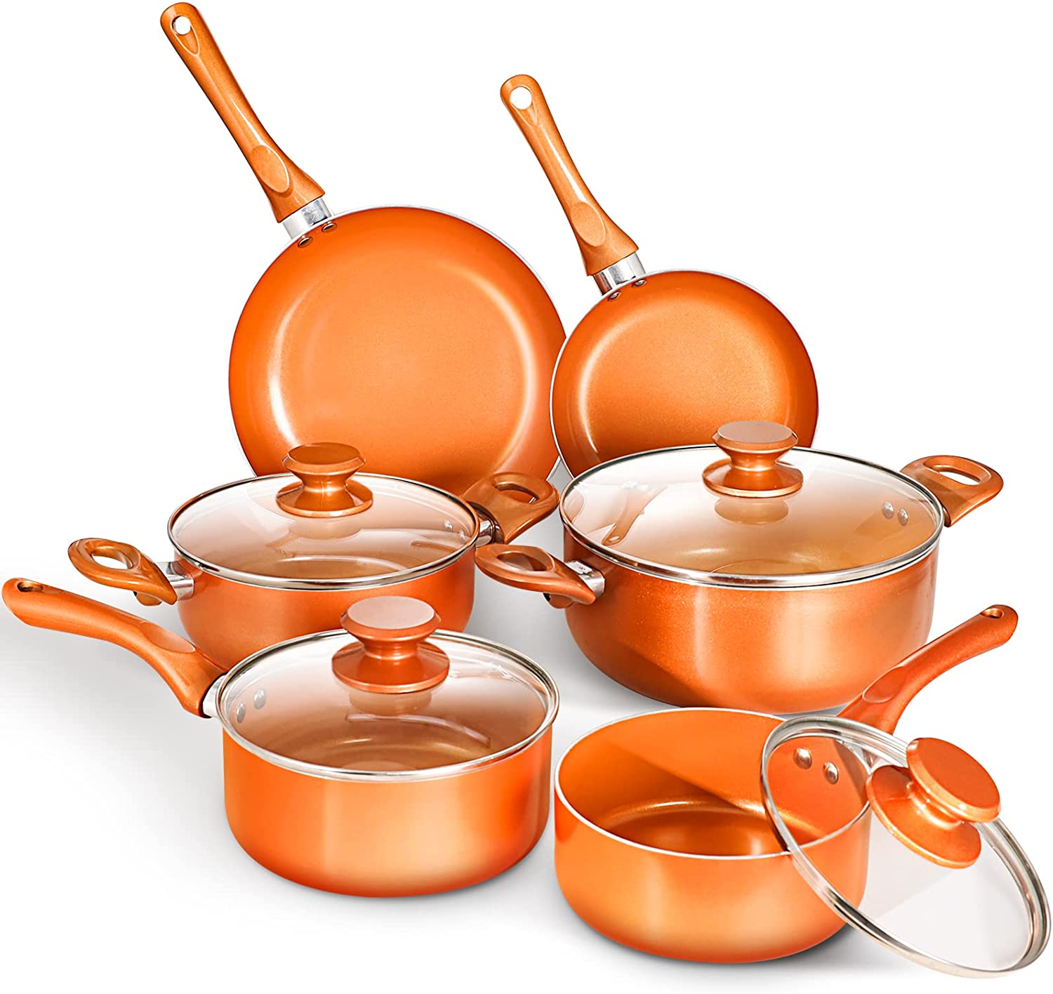 6 Pieces Pots and Pans Set,Aluminum Cookware Set, Fry Pan, Stockpot with Lid, Blue
