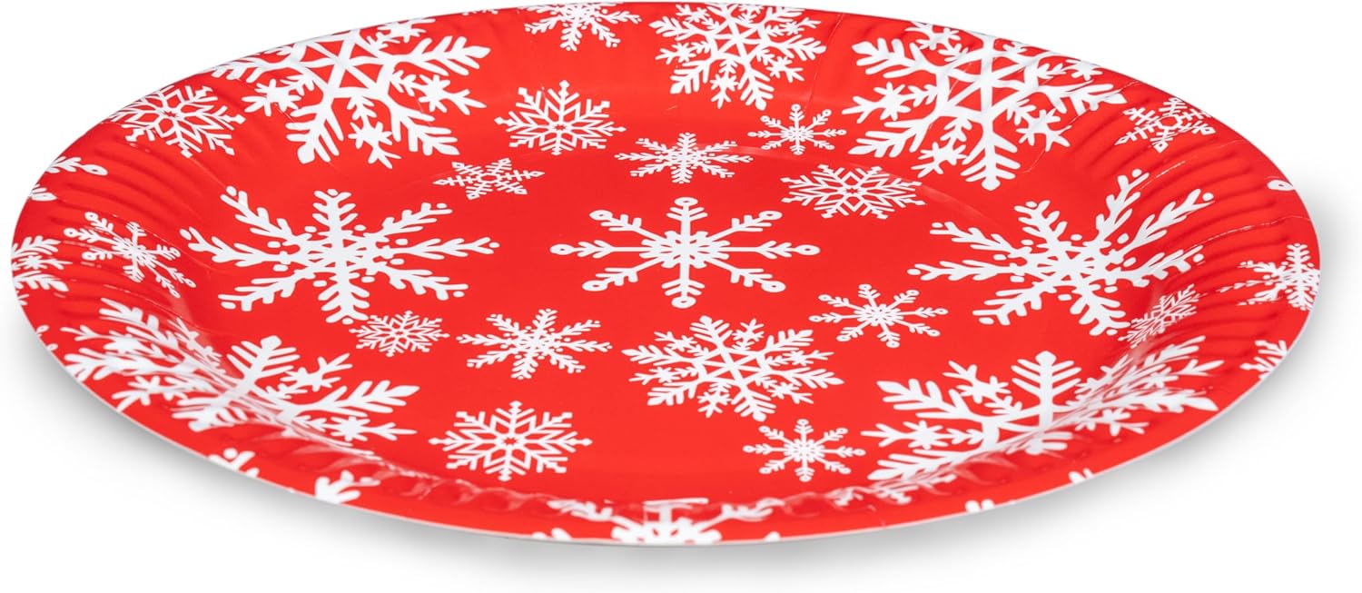 Glad Disposable Holiday Paper Plates, 10 Inch, 20 Count - Red Snowflake Design, Heavy Duty and Microwavable