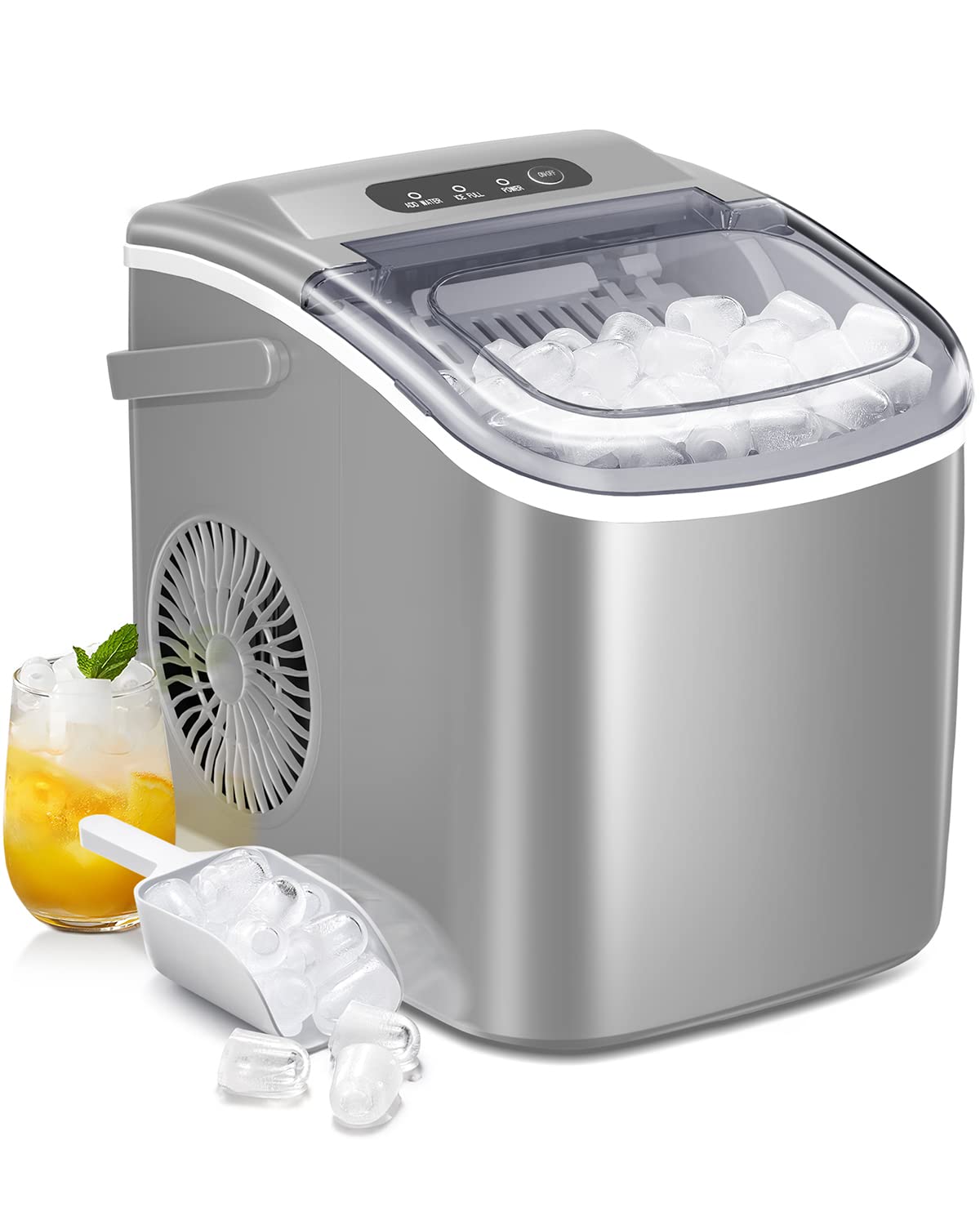 Silonn Ice Makers Countertop,Protable Ice Maker Machine with Handle,Self-Cleaning Ice Maker, 26Lbs/24H, 9 Ice Cubes Ready in 8 Mins, for Home/Office/Kitchen