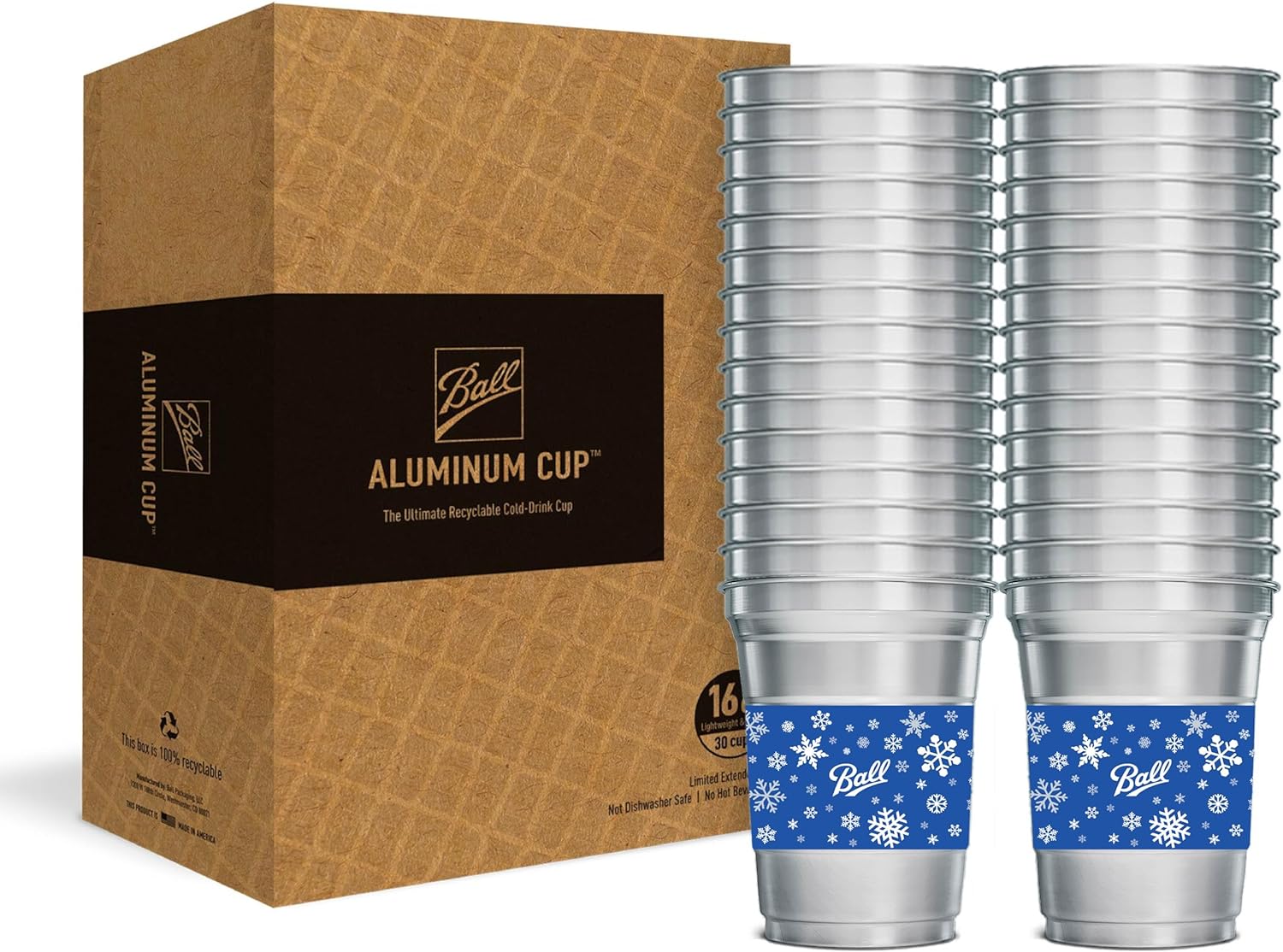 Ball Aluminum Cup Recyclable Party Cups, 20 oz. Cup, 30 Cups Per Pack
