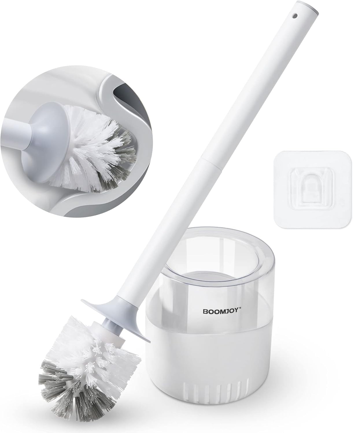 BOOMJOY Toilet Brush and Holder Set, Silicone Toilet Bowl Cleaner Brush, Bathroom Cleaning Bowl Brush Kit with Tweezers, Bathroom Accessories with Aluminum Handle - White