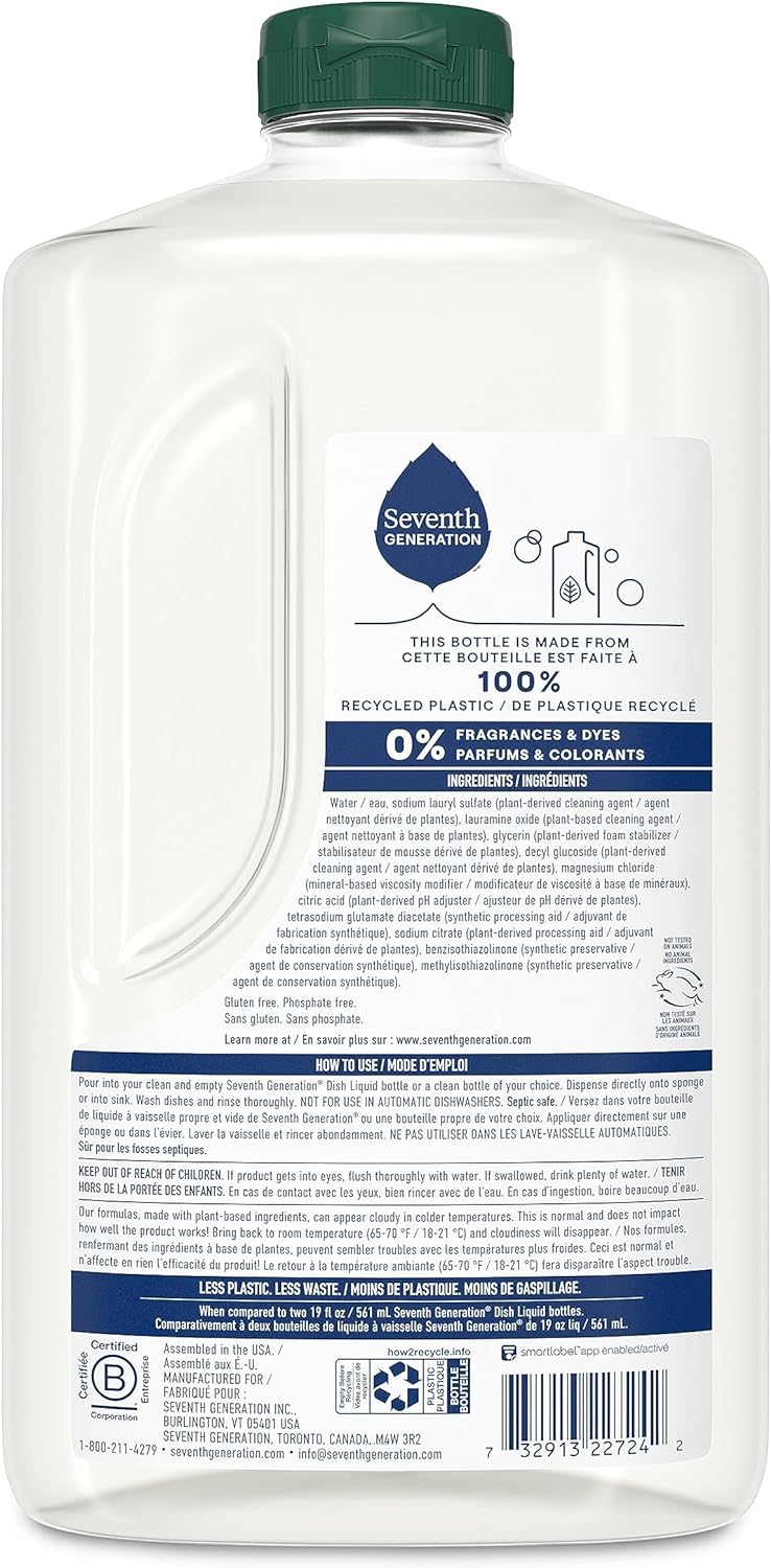 Seventh Generation Dish Liquid Soap Free & Clear liquid soap Pack of 6 Dishwashing Soap Dish Soap for sensitive skin 19 oz