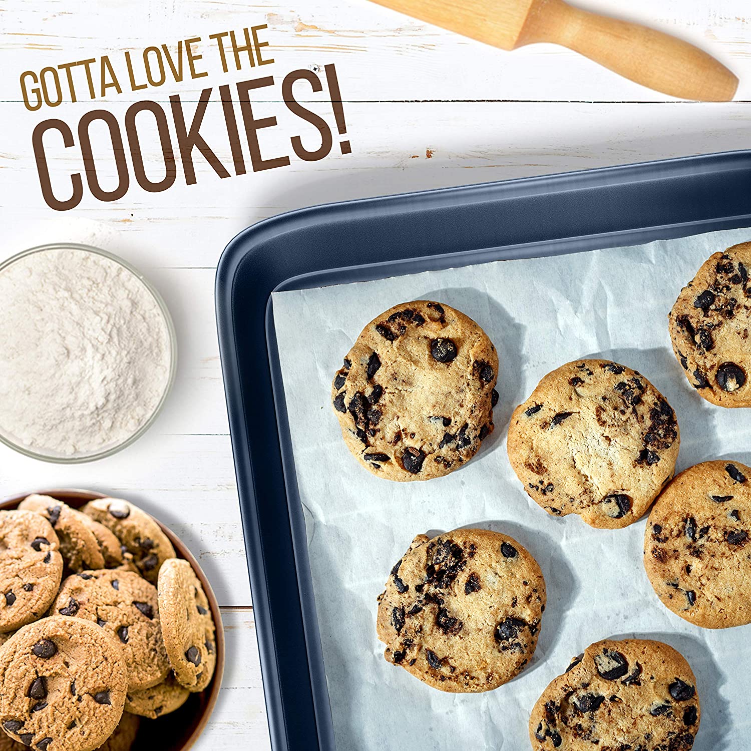 20-Piece Nonstick Kitchen PTFE/PFOA/PFOS-Free Heat Resistant Silicone Handles Cookware Bakeware Set w/Saucepan, Frying Pans, Cooking, Oven Pot, Lids, Utensil, -NCCW20SBLU, One Size, Navy