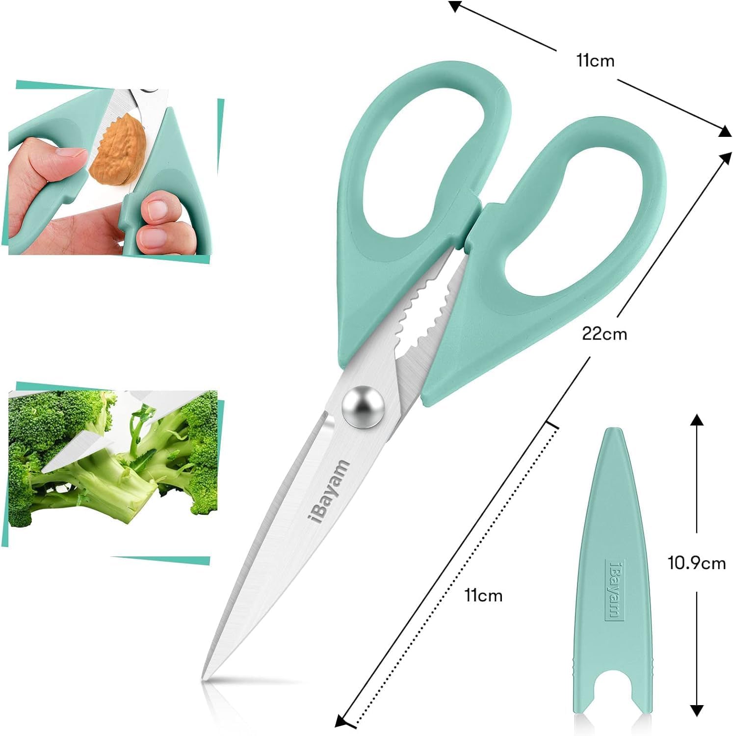 iBayam Kitchen Scissors All Purpose Heavy Duty Meat Poultry Shears, Dishwasher Safe Food Cooking Scissors Stainless Steel Utility Scissors, 2-Pack (Black Red, Black Gray)