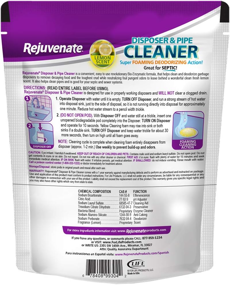 Rejuvenate Garbage Disposal and Drain Pipe Cleaner Powerful Foaming Action and Removes Garbage Disposal Smells 6 Unit Pack Lavender Scent