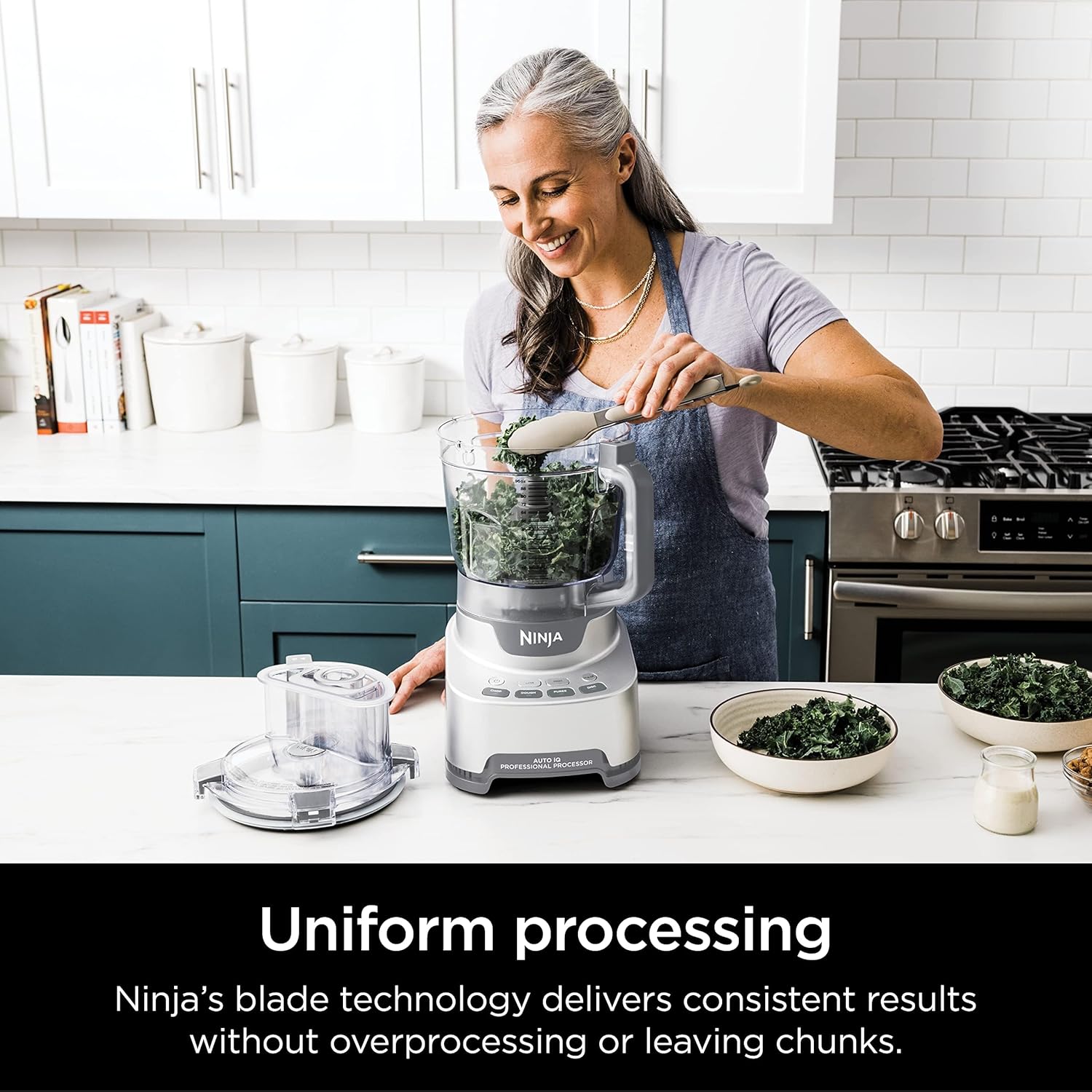 Ninja Food Processor, Professional Plus, 1000 Peak Watts, 4 Functions for Chopping, Slicing, Purees & Dough with 9-Cup Processor Bowl, 3 Blades, Food Chute & Pusher, Silver, BN601