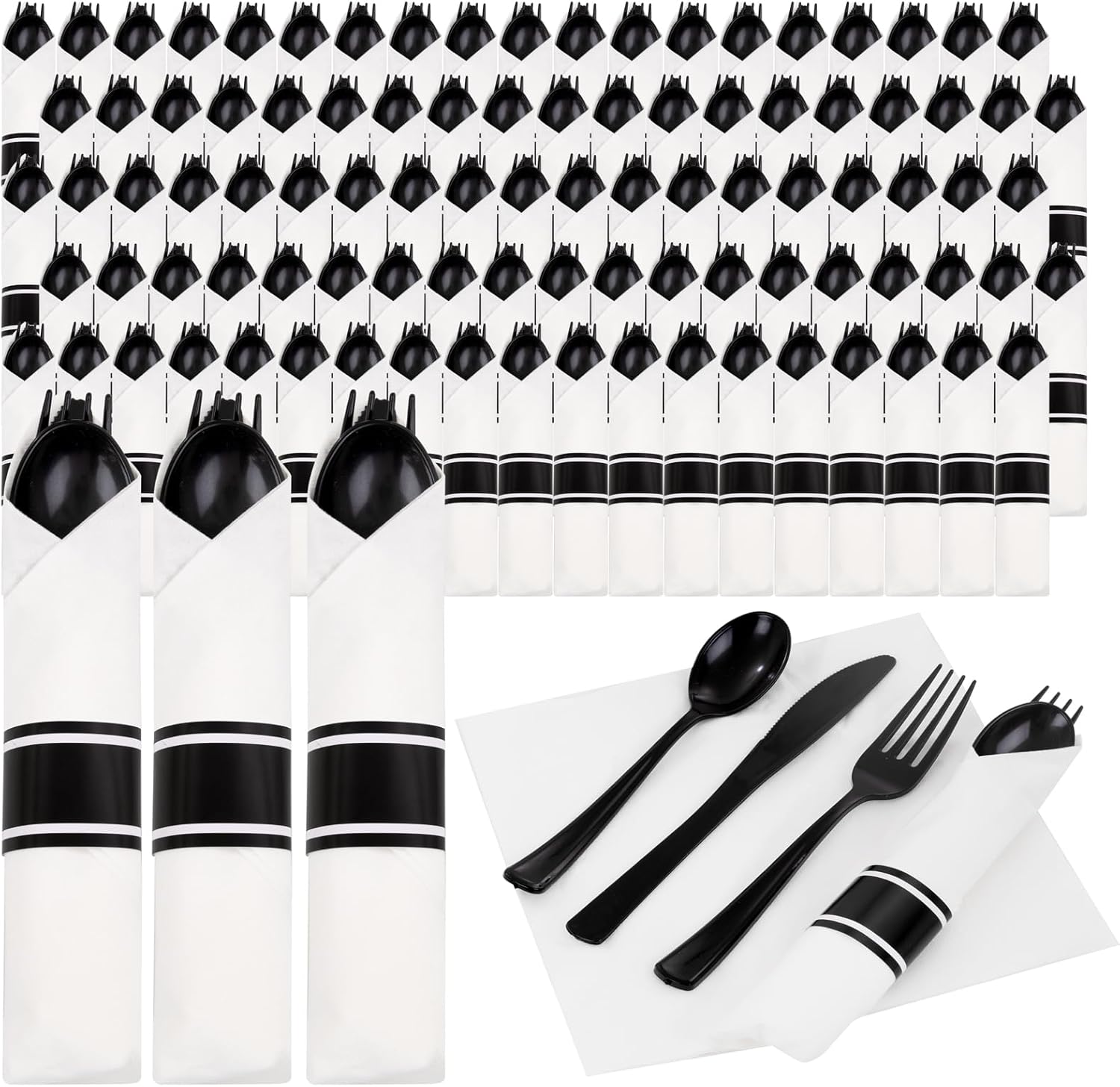 Supernal 60 Pack Pre Rolled Napkins with Gold Plastic Silverware, Premium Disposable Gold Wrapped Cutlery Set Includes: 60 Forks 60 Knives 60 Spoons 60 Napkin for Party