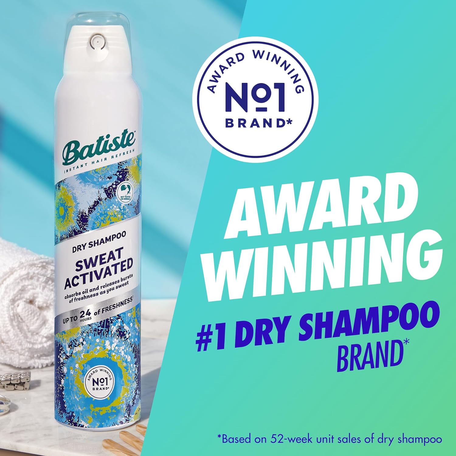 Batiste Sweat Activated Dry Shampoo, Neutralizes Odor for Up to 24 Hours & Prevents Sweat Buildup in Hair, Waterless Shampoo, 3.81 Oz