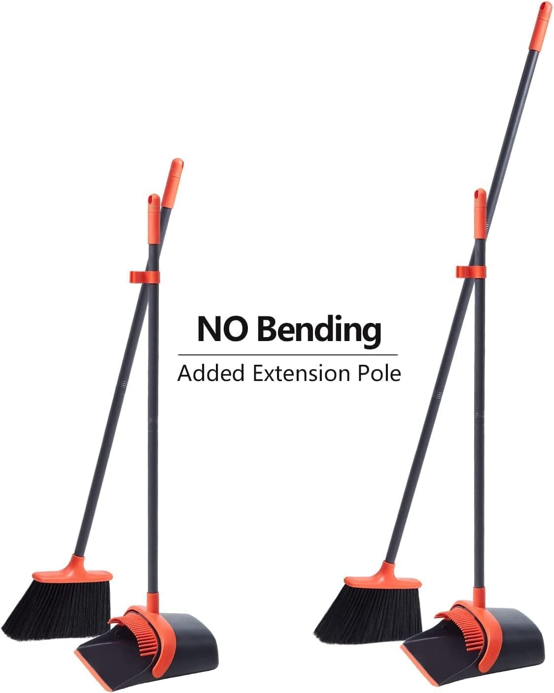 Broom with Dustpan Combo Set, Upgrade Broom and Dustpan Set for Home, 52'' Long Handle Broom and Dustpan Set, Standing Dustpan and Broom for Kitchen Office Lobby Floor