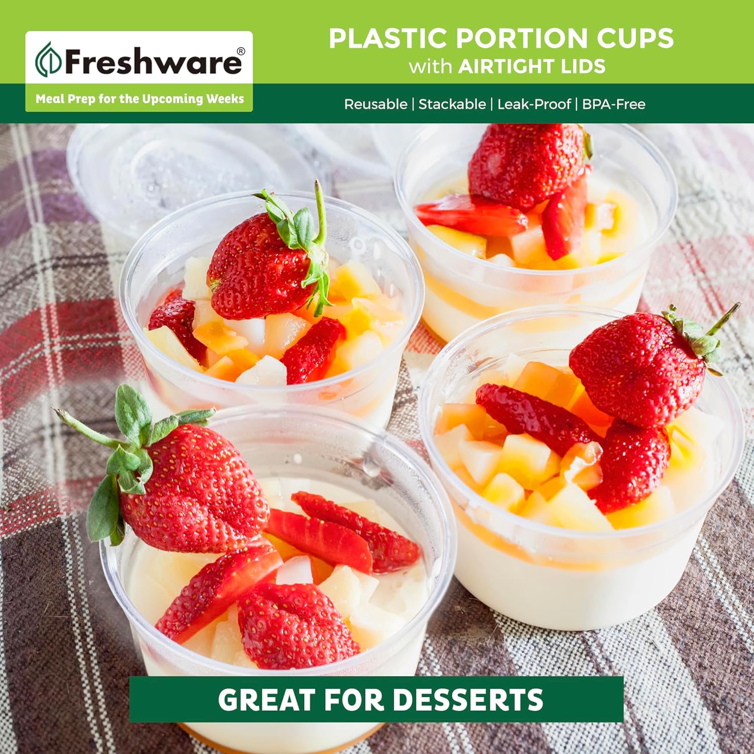 Freshware 200-Piece Polypropylene Portion Cups, Clear | 2 Ounce | 200 Sets | Cups with Lids