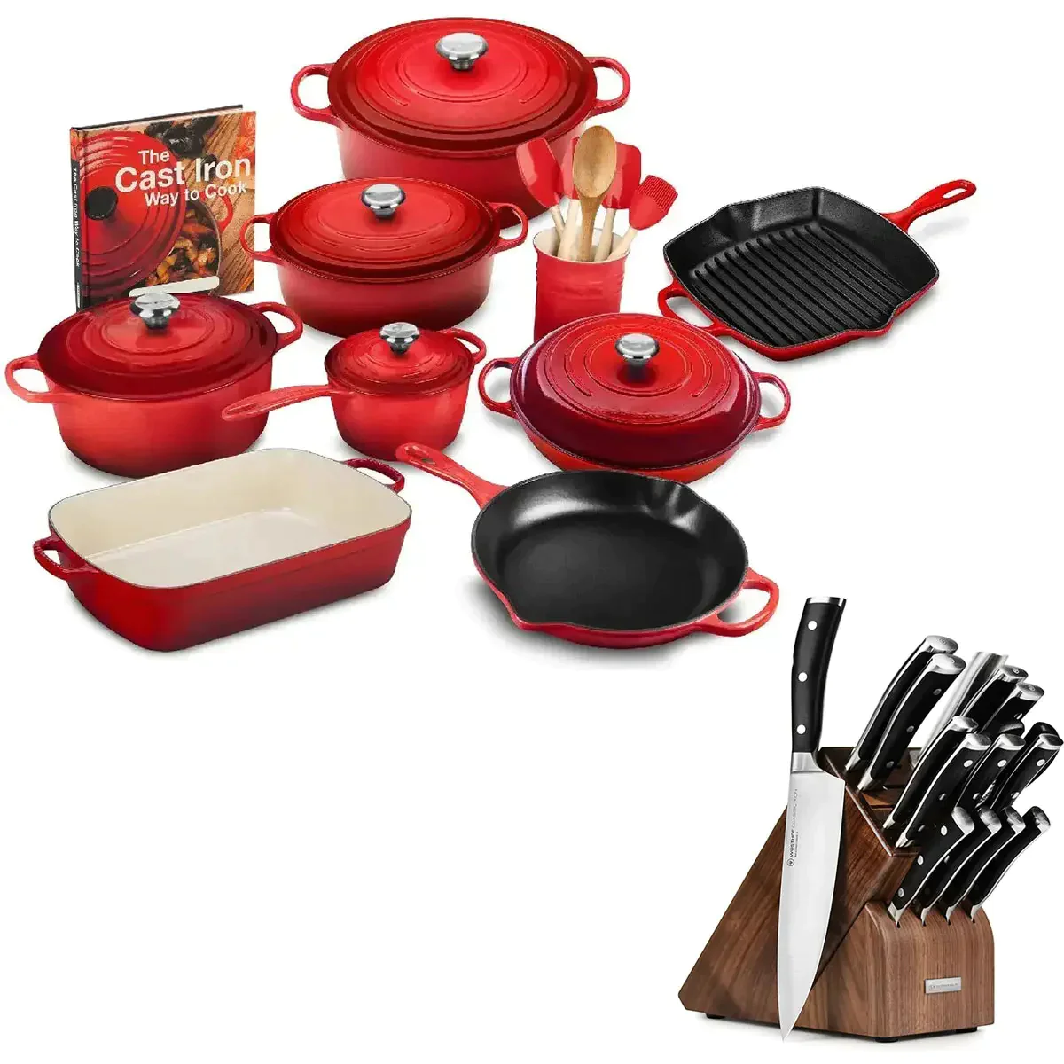 Signature Cast Iron Cookware Set  - 20 Piece💝16 Piece Knife Set