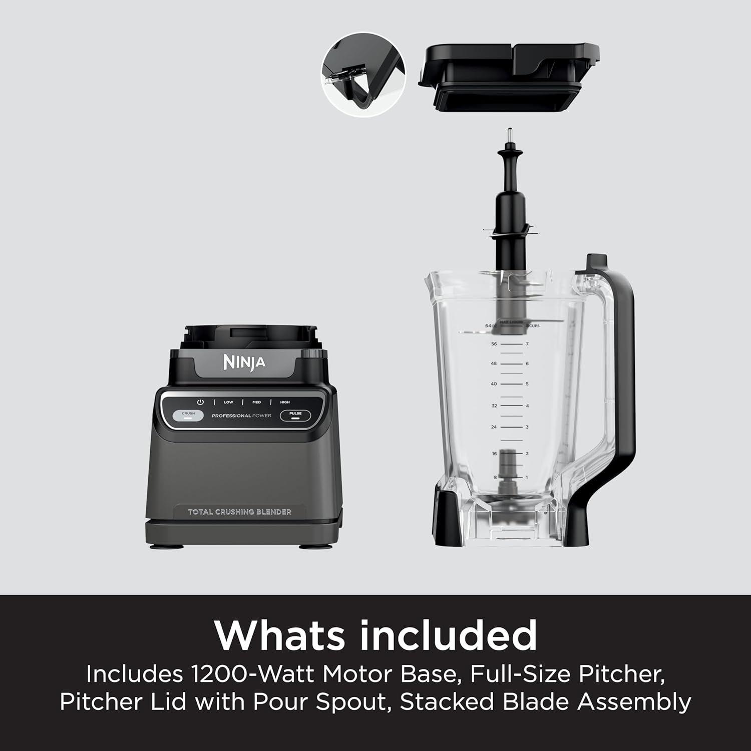 Ninja Blender, For-Smoothies, Salsa, Shakes, Slush, and-Frozen Drinks, Blender, Pitcher, and-Lid, Blender for-Kitchen, Crushes Ice, Fruit, and-Veggies, 1000-Watt, Dishwasher Safe, Black, NJ601AMZ​