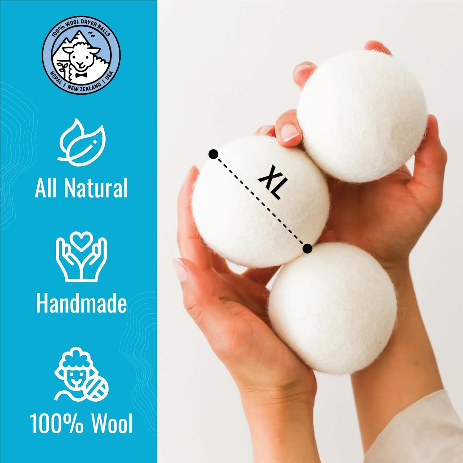 Smart Sheep Wool Dryer Balls - Smart Sheep 6-Pack - XL Premium Natural Fabric Softener Award-Winning - Wool Balls Replaces Dryer Sheets - Wool Balls for Dryer - Laundry Balls for Dryer