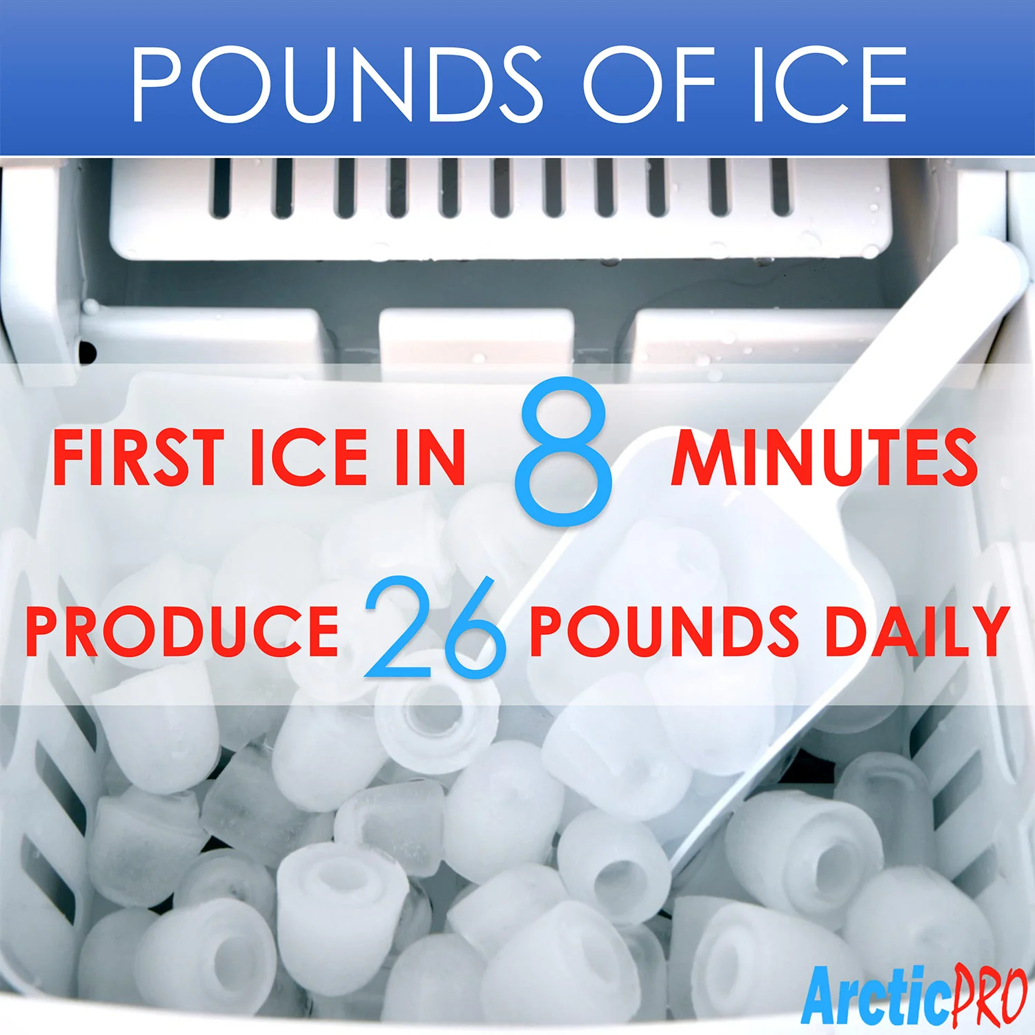 Arctic-Pro Portable Digital Quick Ice Maker Machine, Silver, Makes 2 Ice Sizes