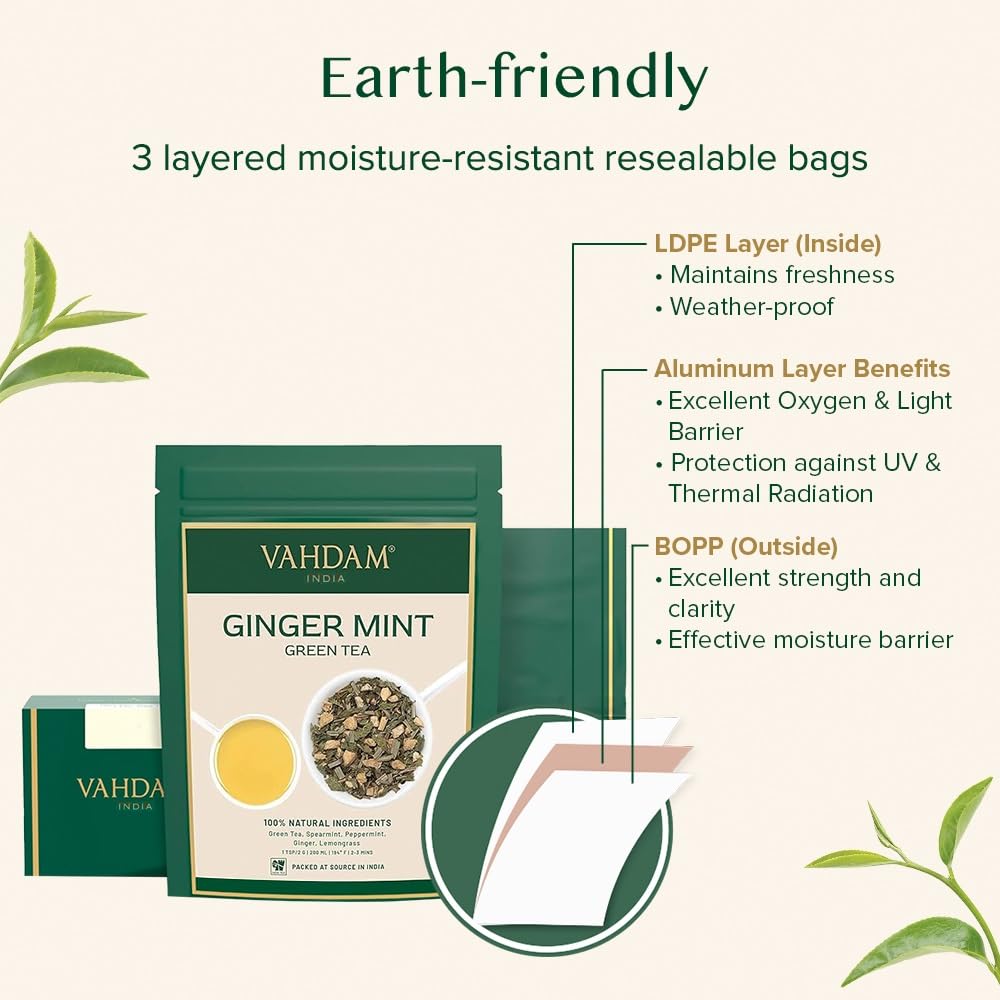 VAHDAM, Organic Turmeric Ginger Herbal Tea Bags (100 Pyramid Tea Bags) Caffeine Free, Non GMO, Gluten Free | 100% Pure Herbal Blend - Savory & Spicy | Plant-Based Tea Bags | Resealable Ziplock Pouch