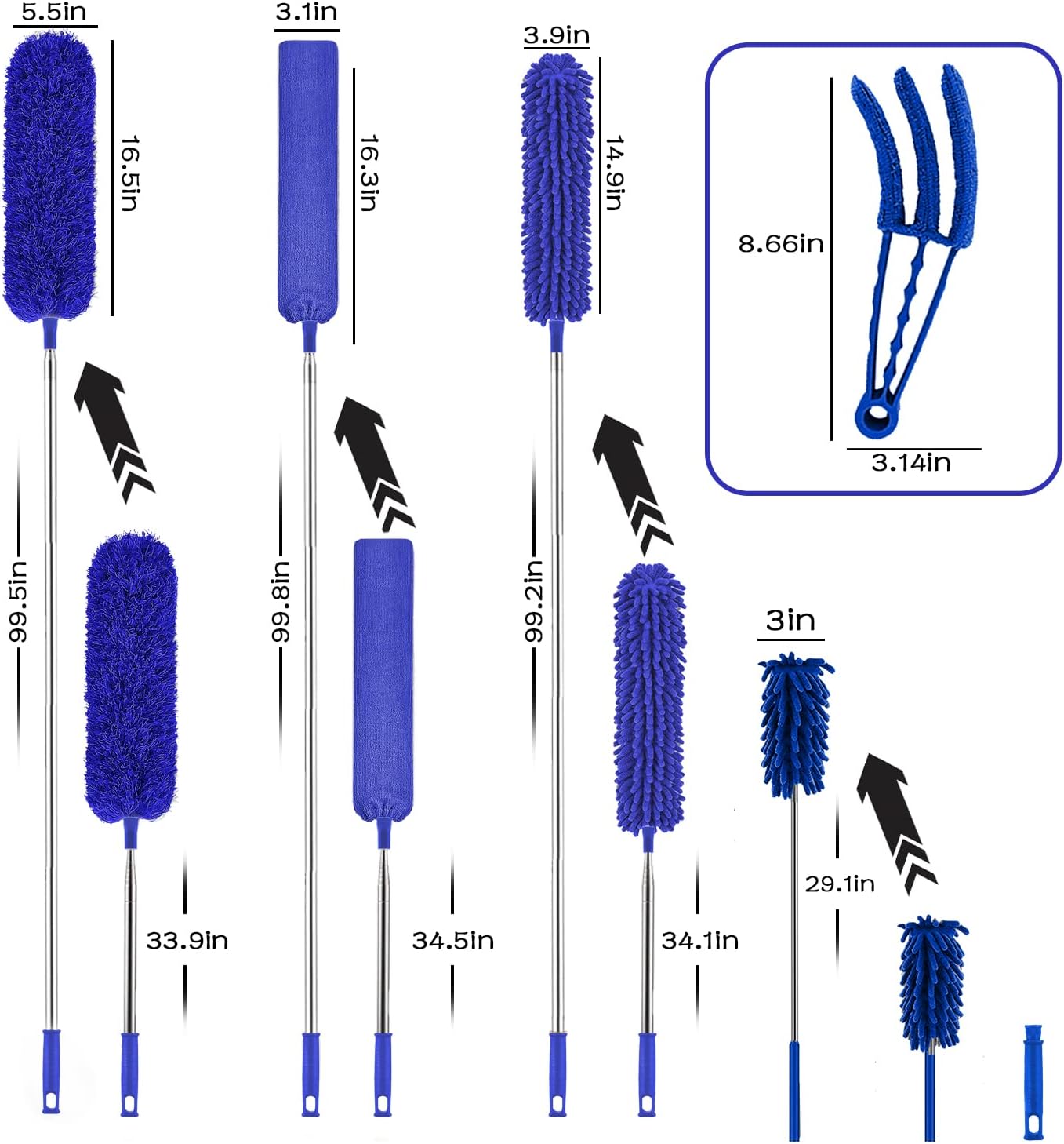 Microfibre Duster for high Ceilings, Duster for Cleaning Fan Cobweb, 100