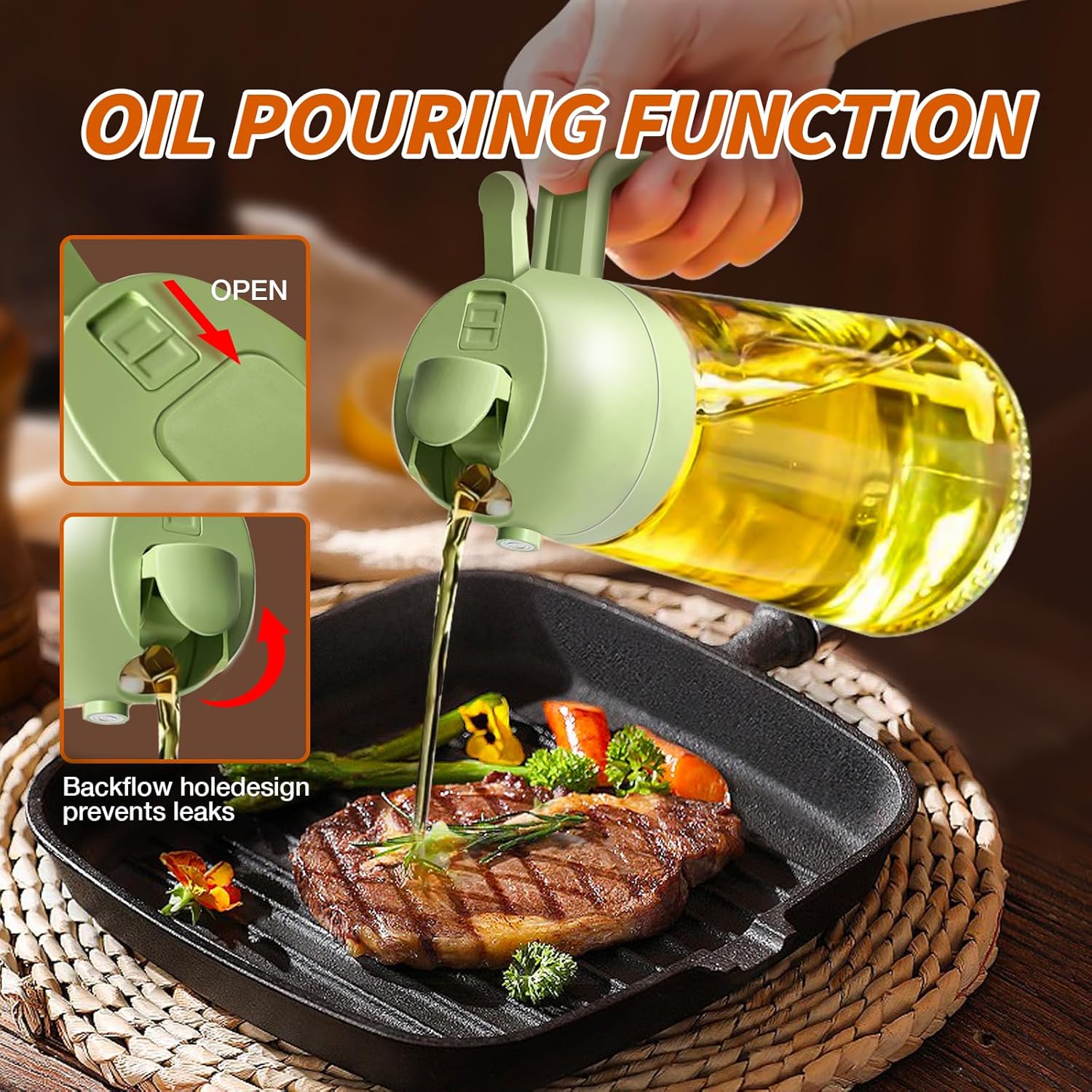 YARRAMATE Oil Sprayer for Cooking, 2 in 1 Olive Oil Dispenser Bottle for Kitchen, 16oz/470ml Premium Glass Oil Bottle, Food-grade Oil Mister for Air Fryer, Salad, Frying, BBQ (Creamy White)