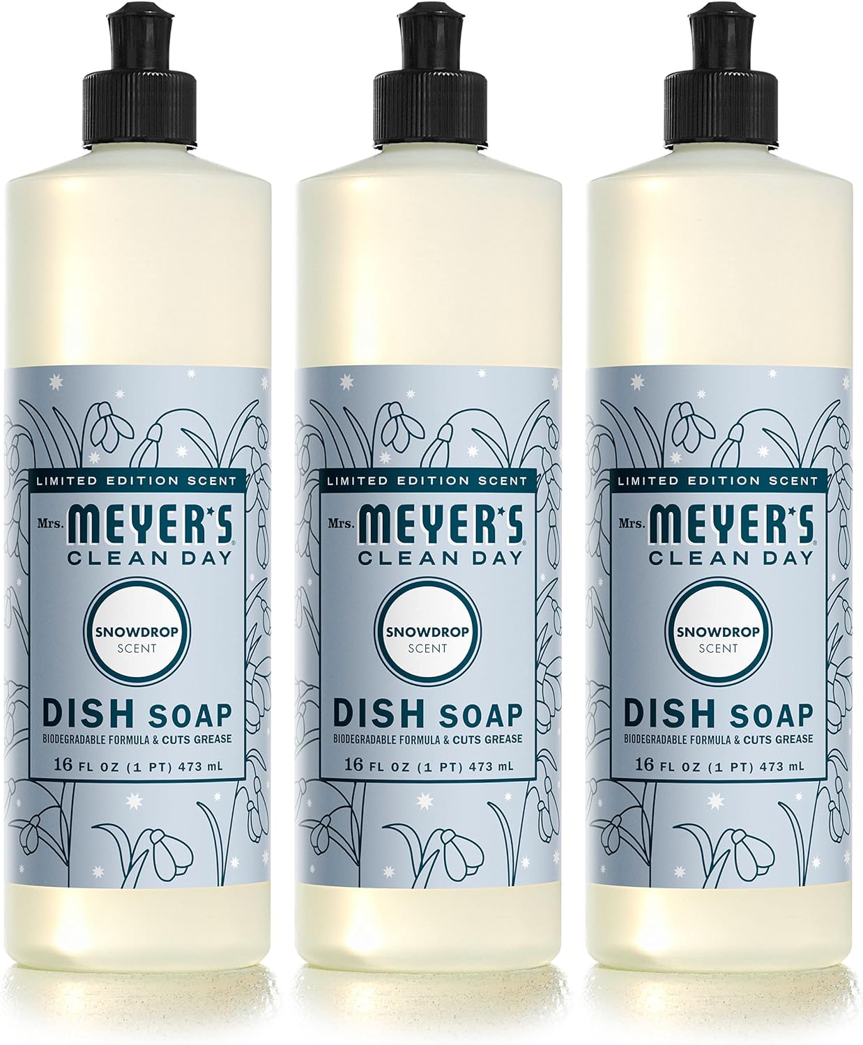 MRS. MEYER'S CLEAN DAY Liquid Dish Soap, Biodegradable Formula, Basil, 16 fl. oz - Pack of 3