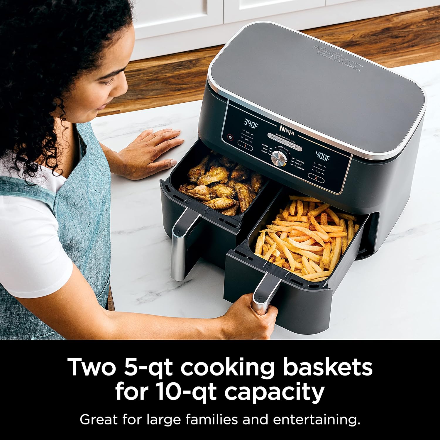 Ninja Air Fryer, Thermometer, Roast, Bake, Air Fry, Crisps, Broil, Reheats, Keep Warm, 10-in-1, Fries, Frozen Food, Veggies, and Meat, Quick Meals, Healthy Meals, Less Oil, 10 QT, Grey, DZ550