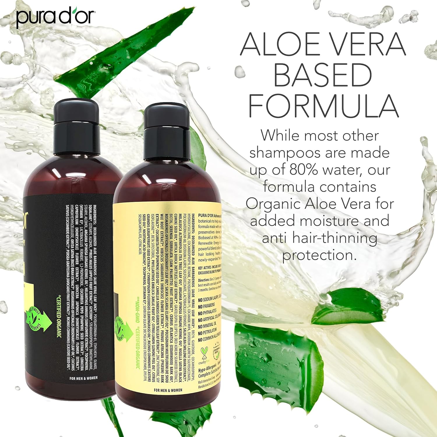PURA D'OR Advanced Therapy Biotin Shampoo & Conditioner Hair Care Set For Hair Thinning, CLINICALLY TESTED Effective Results, DHT Blocker Hair Thickening Products For Women & Men, 16oz x2