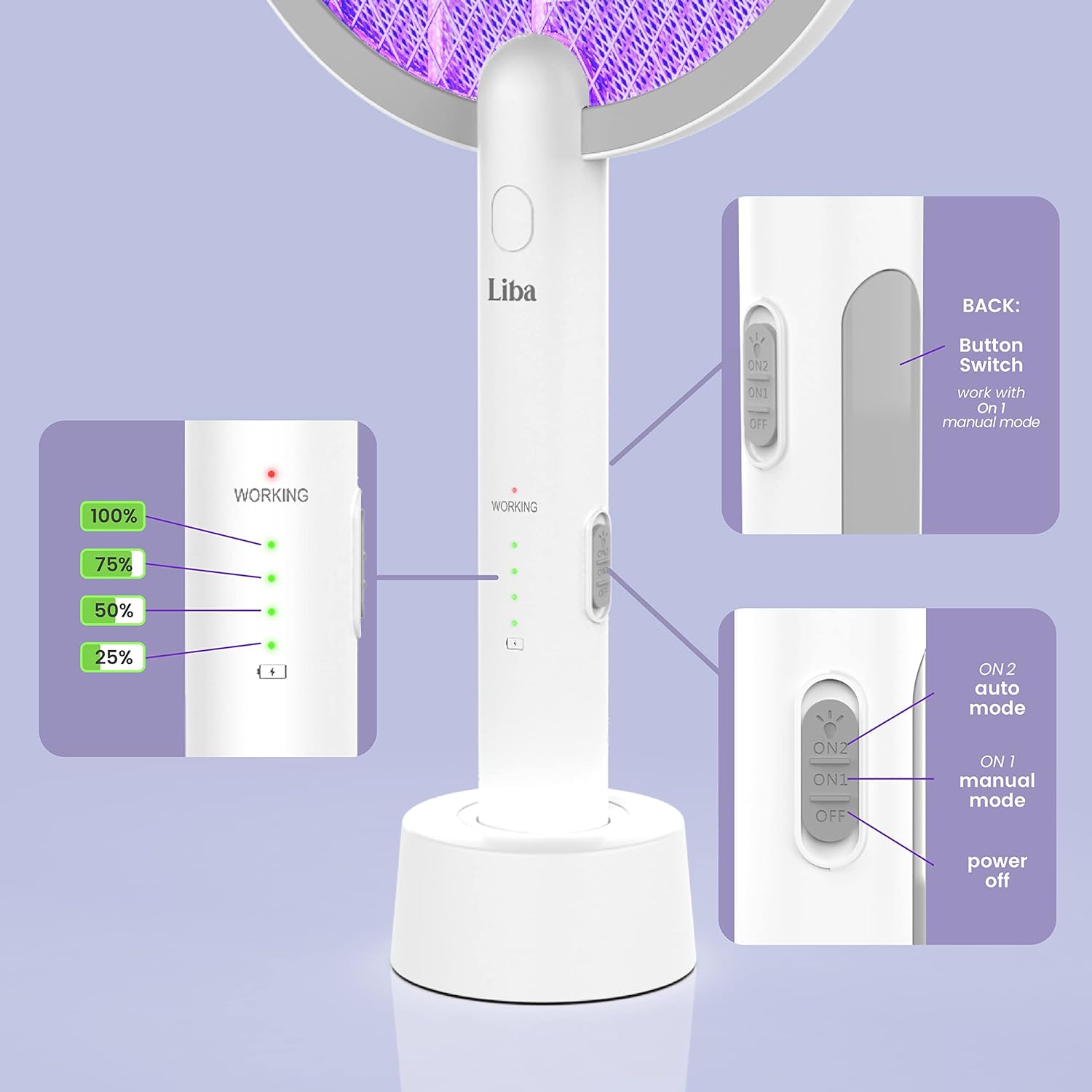 LiBa Electric Bug Zapper, Indoor Insect Killer - (2) Extra Replacement Bulbs - Fly, Mosquito Killer and Repellent - Lightweight, Powerful 2800V Grid, Easy-to-Clean, with a Removable Washable Tray.