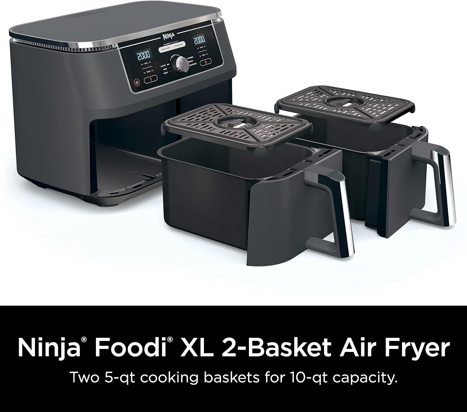 Ninja Air Fryer, Thermometer, Roast, Bake, Air Fry, Crisps, Broil, Reheats, Keep Warm, 10-in-1, Fries, Frozen Food, Veggies, and Meat, Quick Meals, Healthy Meals, Less Oil, 10 QT, Grey, DZ550