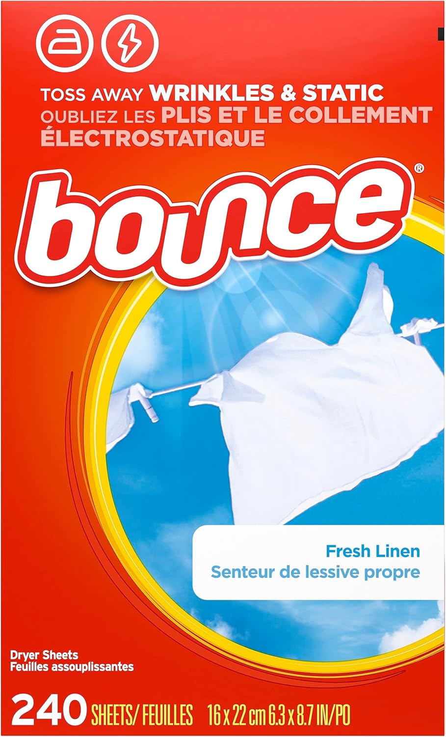 Bounce Dryer Sheets Laundry Fabric Softener, Fresh Linen Scent, 240 Count