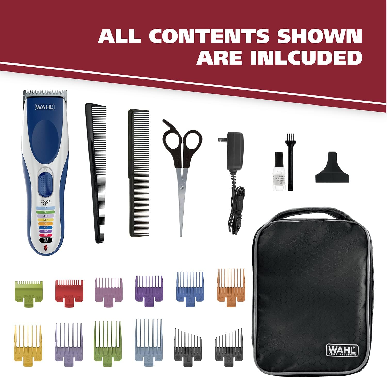 Wahl Color Pro Cordless Rechargeable Hair Clipper & Trimmer – Easy Color-Coded Guide Combs - for Men, Women, & Children – Model 9649P