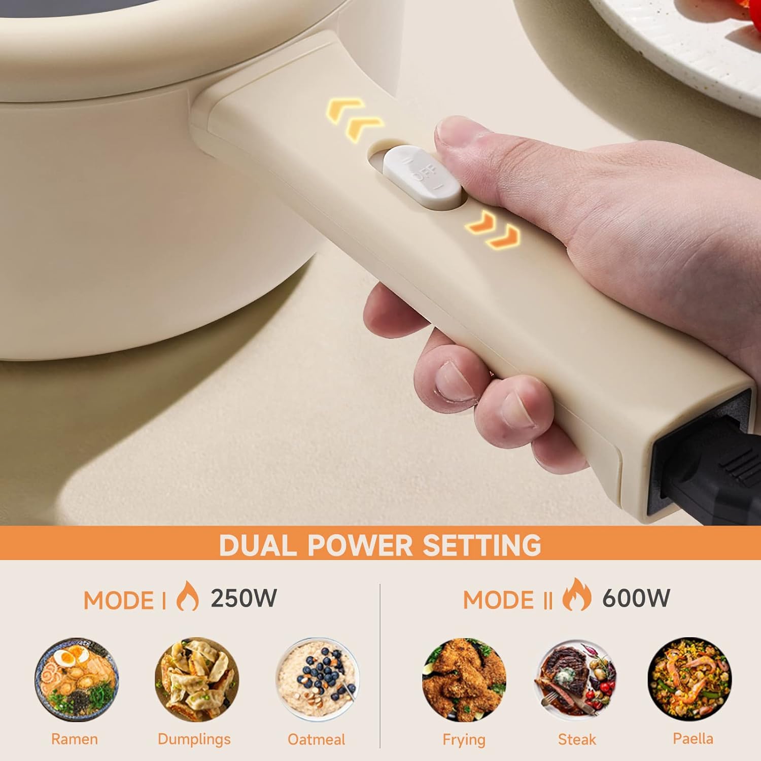 Dezin Electric Cooker, 2L Non-Stick Sauté Pan, Rapid Noodles Cooker, Mini Pot for Ramen with Power Adjustment, Dorm Room Essential (Egg Rack Included)