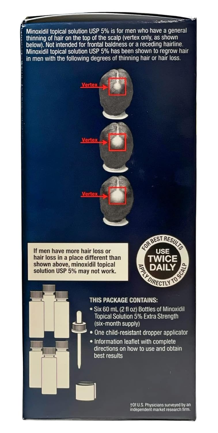 Minoxidil-5% Extra Strength Hair Regrowth for Men, 6 Month Supply
