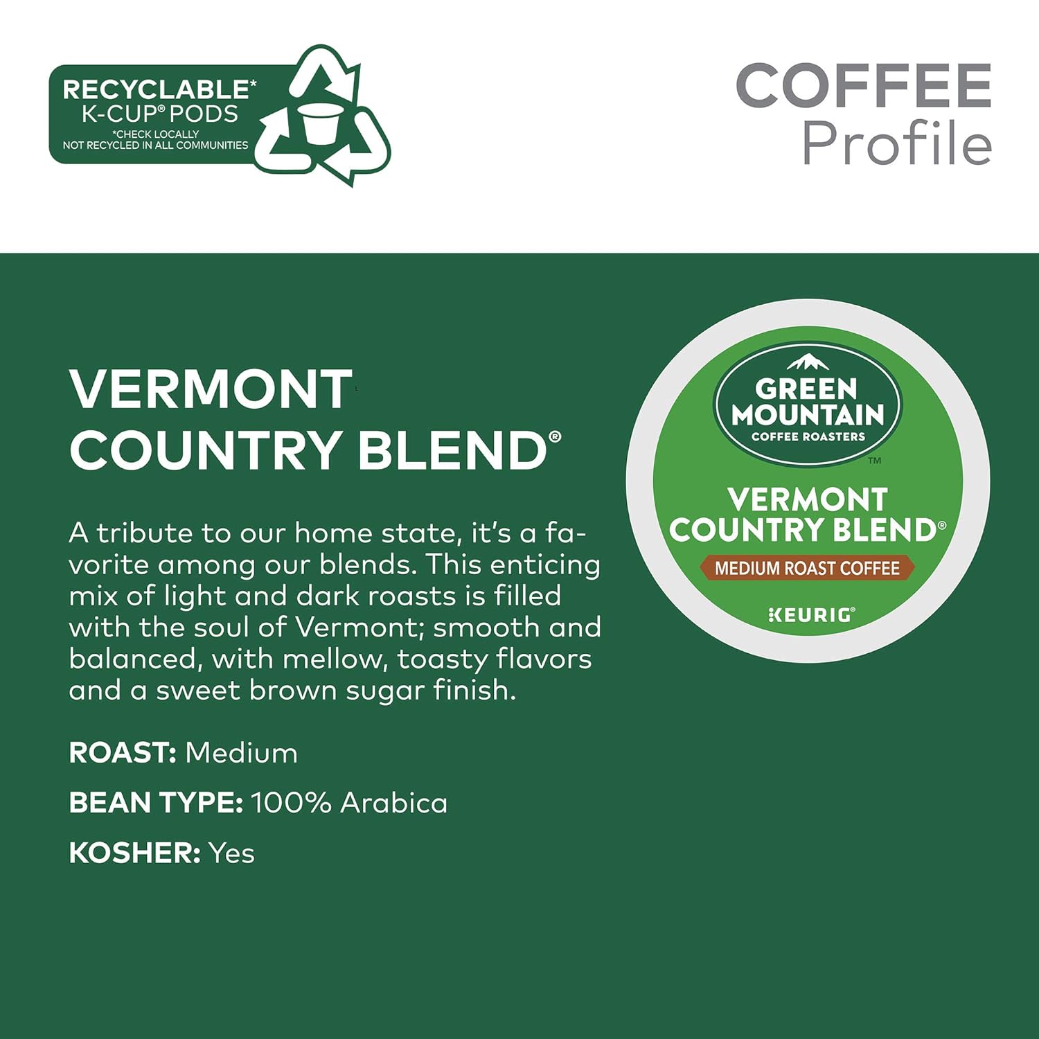 Green Mountain Coffee Roasters Half Caff Keurig Single-Serve K-Cup pods, Medium Roast Coffee, 72 Count (6 Packs of 12)