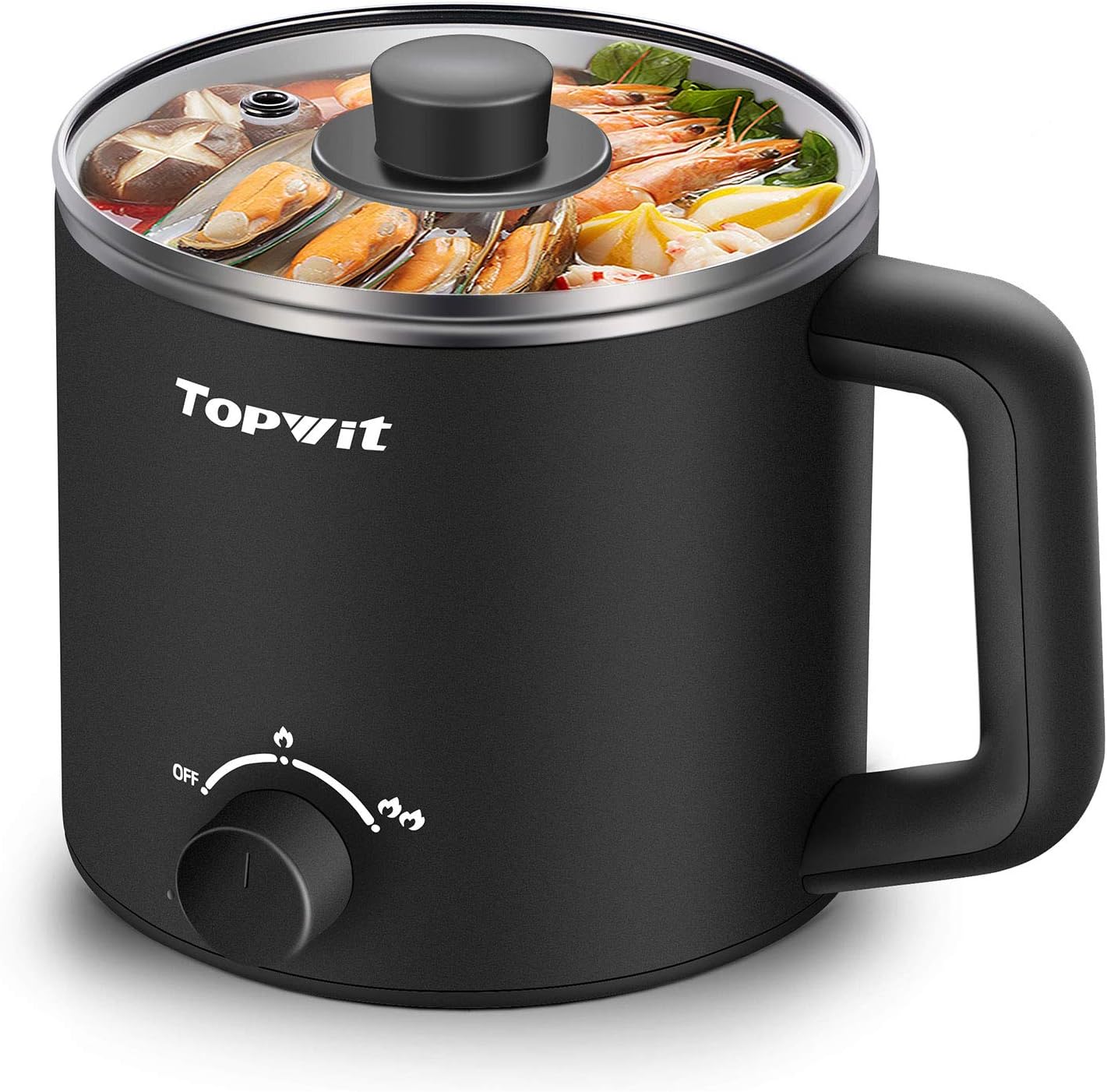 Topwit Hot Pot Electric, Electric Pot, 1.6L Ramen Cooker, Multifunctional Electric Cooker for Pasta, Shabu-Shabu, Oatmeal, Soup and Egg with Over-Heating Protection, Boil Dry Protection, Blue