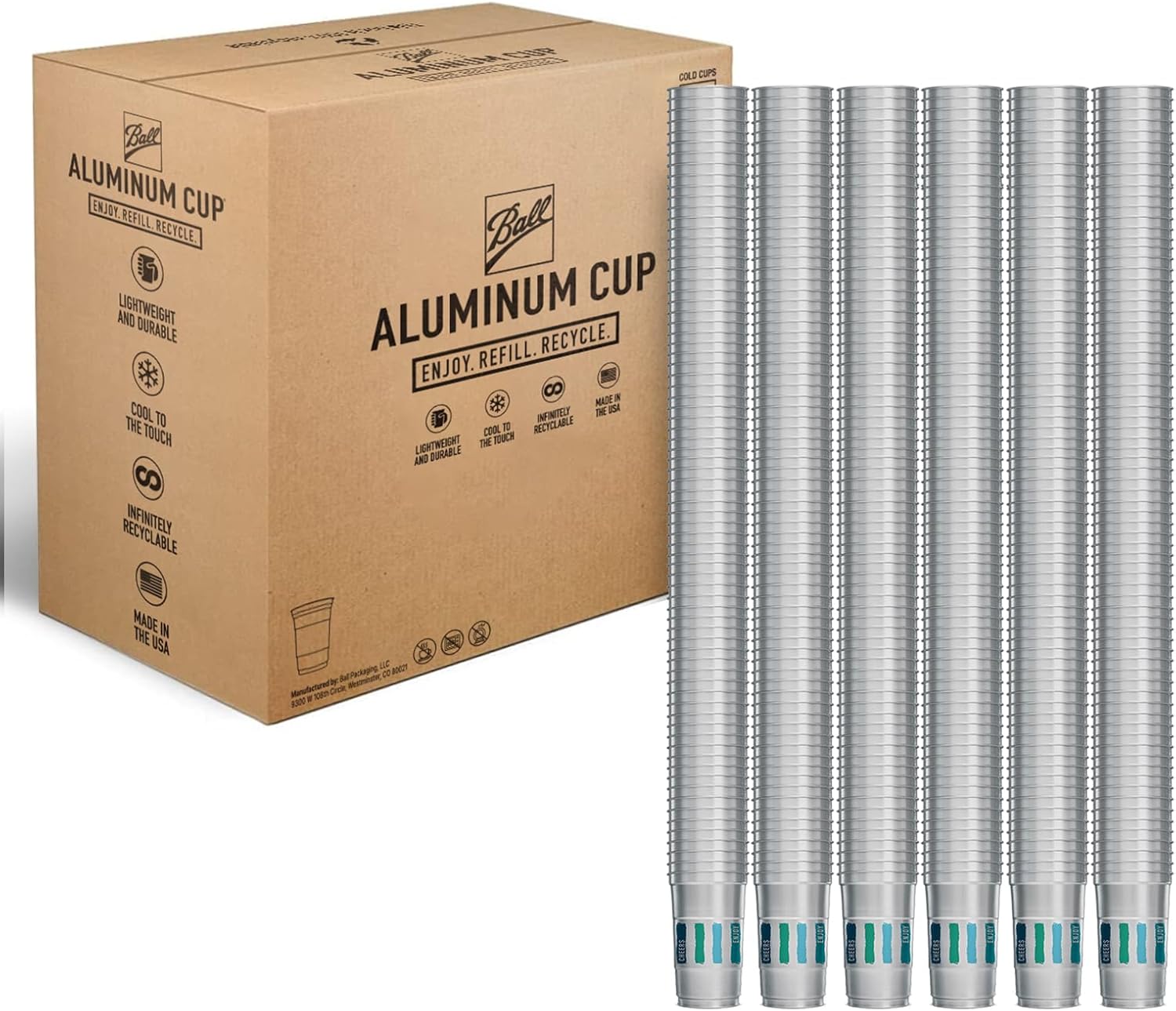 Ball Aluminum Cup Recyclable Party Cups, 20 oz. Cup, 30 Cups Per Pack