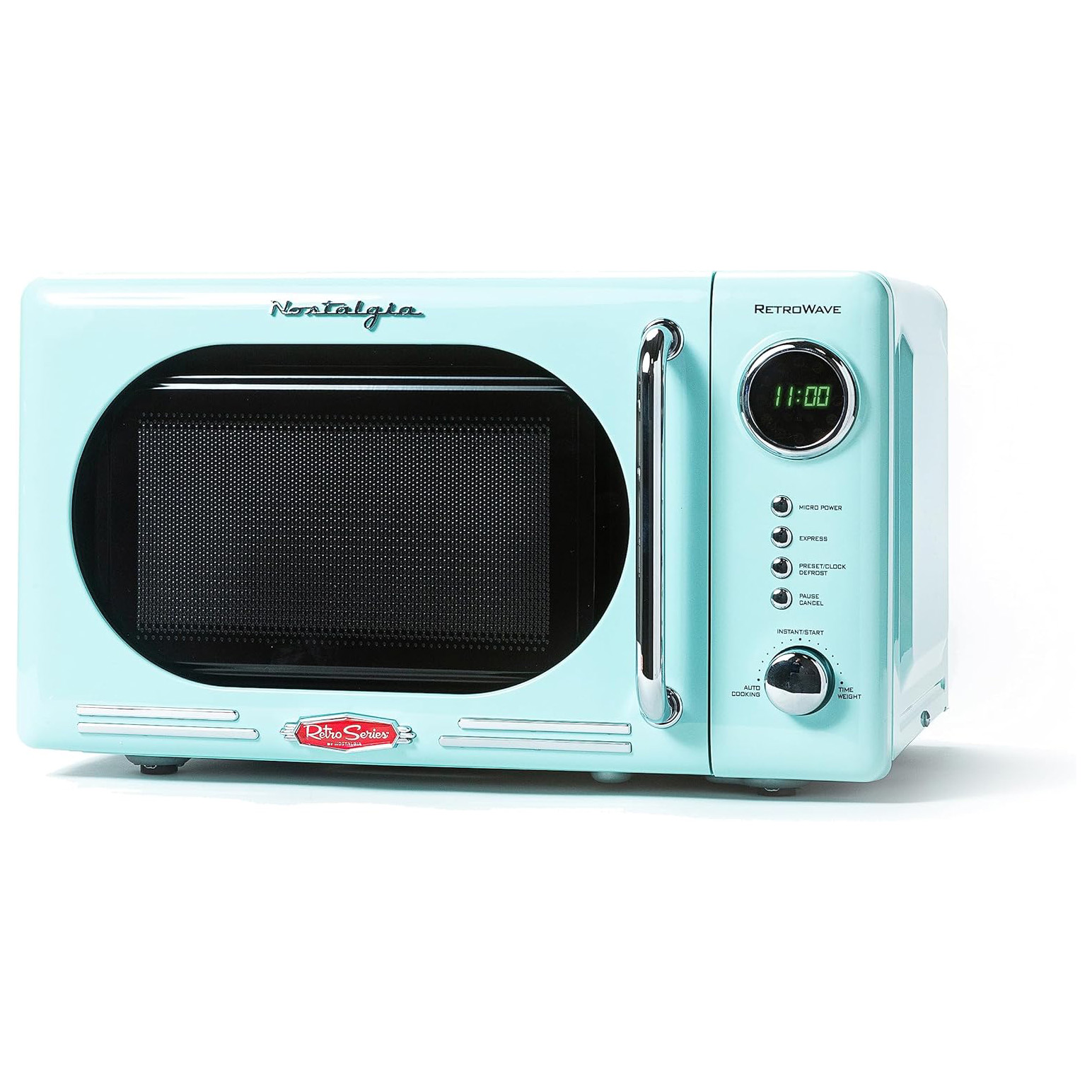 Nostalgia Retro Compact Countertop Microwave Oven - 0.7 Cu. Ft. - 700-Watts with LED Digital Display - Child Lock - Easy Clean Interior - Aqua