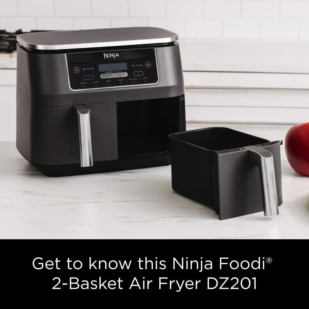 Ninja Air Fryer, Thermometer, Roast, Bake, Air Fry, Crisps, Broil, Reheats, Keep Warm, 10-in-1, Fries, Frozen Food, Veggies, and Meat, Quick Meals, Healthy Meals, Less Oil, 10 QT, Grey, DZ550​
