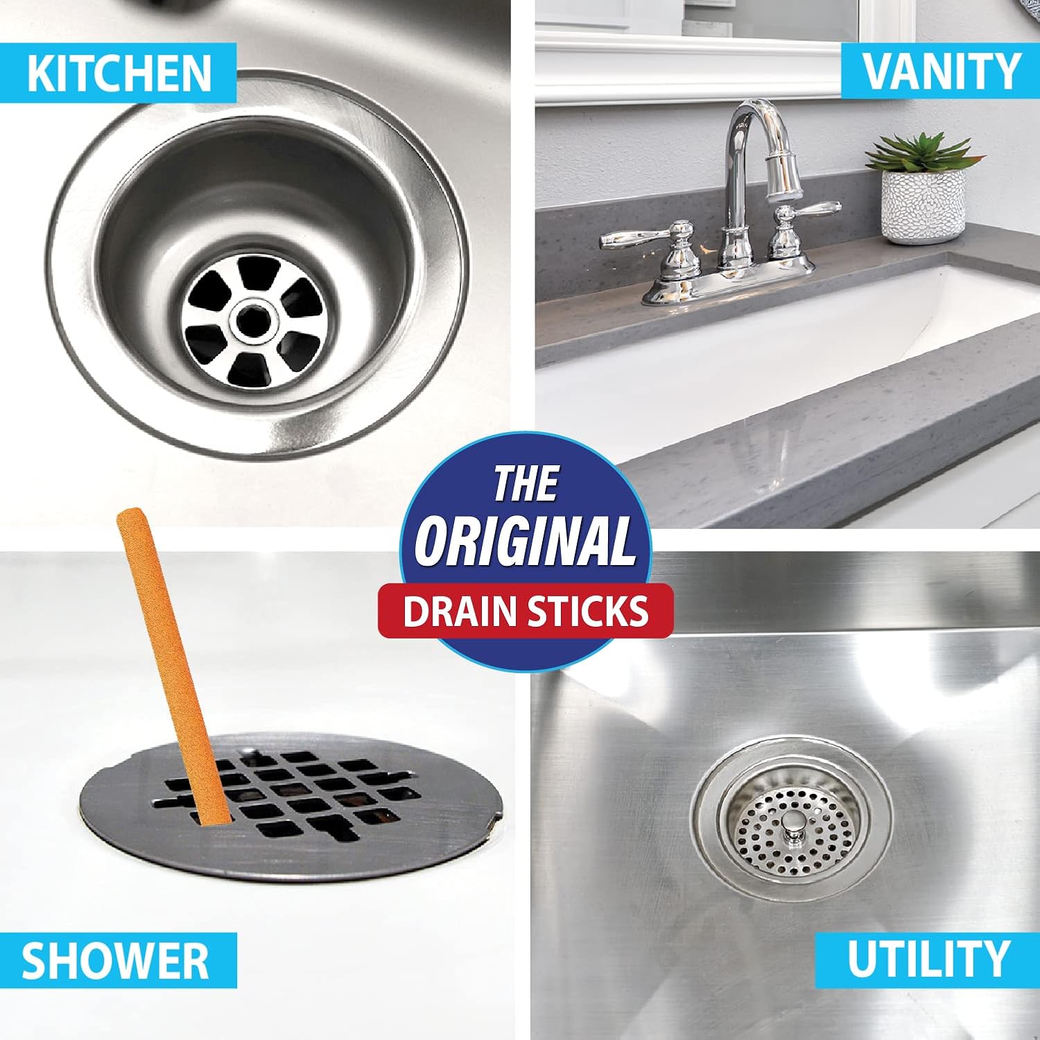 SANI 360° Sani Sticks Drain Cleaner and Deodorizer, Enzyme Pipe Cleaners, Eliminate Odors, Prevent Clogged Drains, Safe for Sinks, Bathtub Drains, Septic Tanks, 24 Count, Lemon Scent