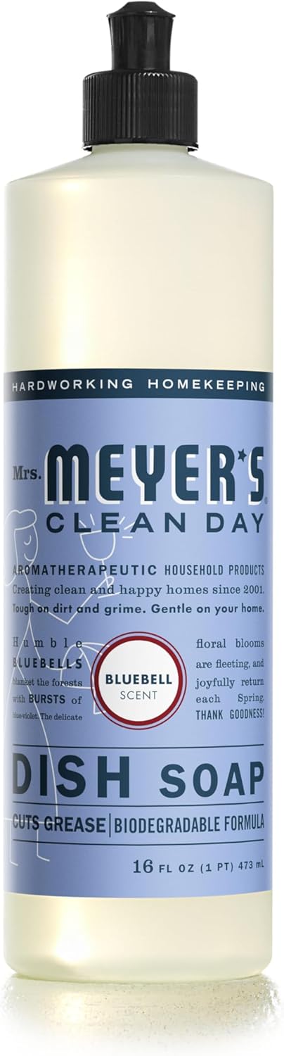 MRS. MEYER'S CLEAN DAY Liquid Dish Soap, Biodegradable Formula, Basil, 16 fl. oz - Pack of 3