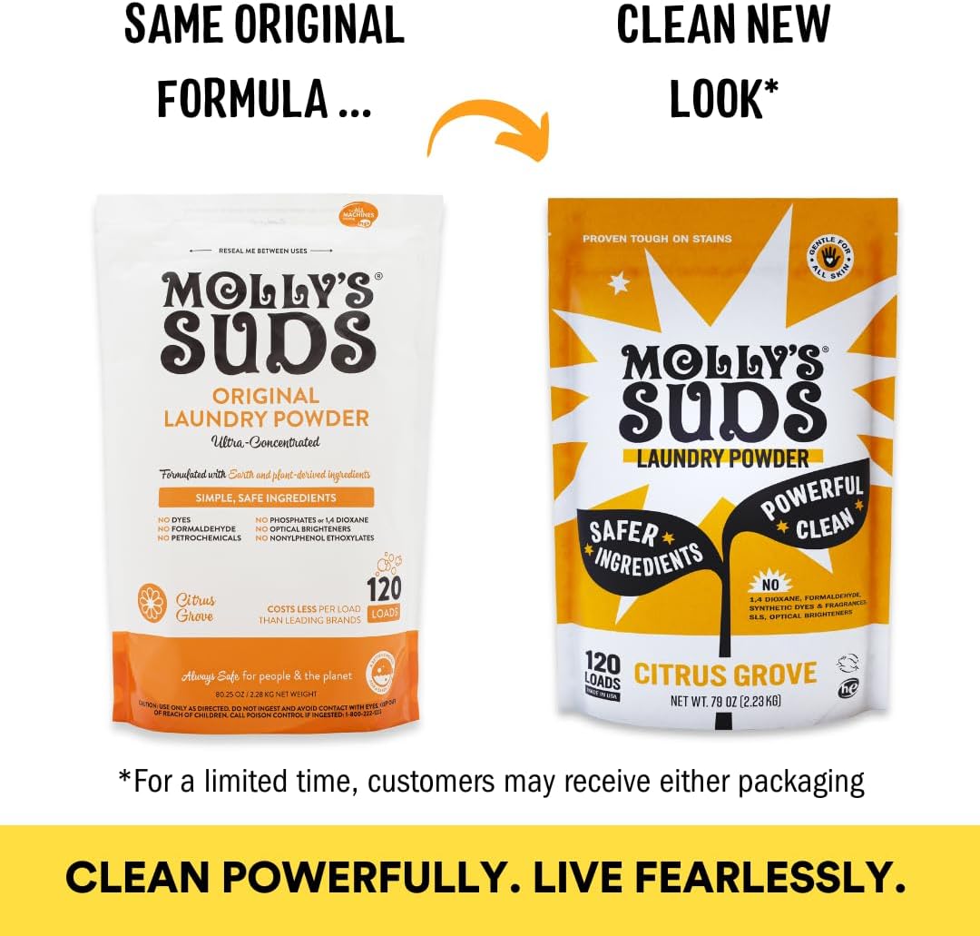 Molly's Suds Original Laundry Detergent Powder | Natural Laundry Detergent Powder for Sensitive Skin | Earth-Derived Ingredients, Stain Fighting | 120 Loads (Unscented)